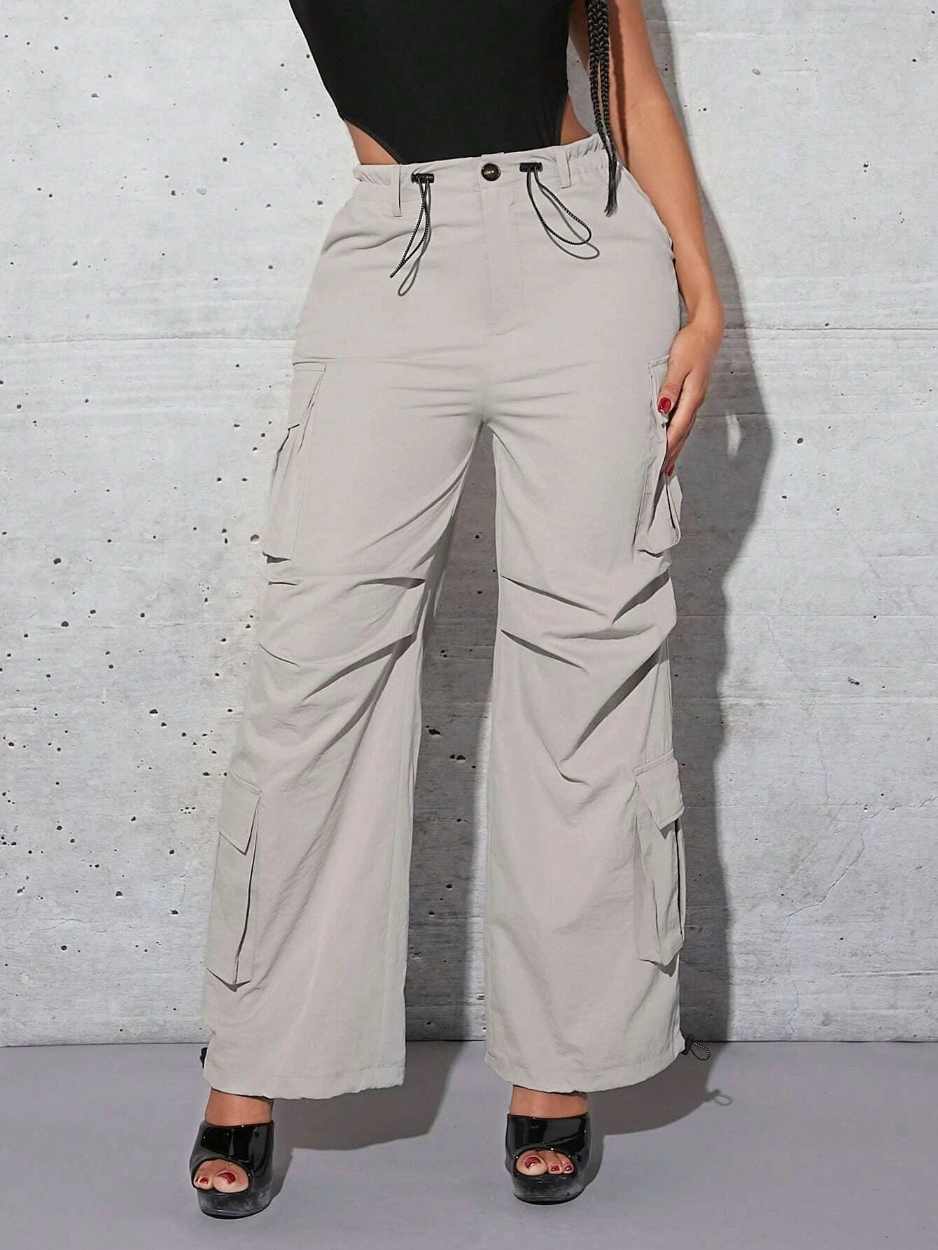 Drawstring Flap Pocket Cargo Pant – women's cargo pants front view