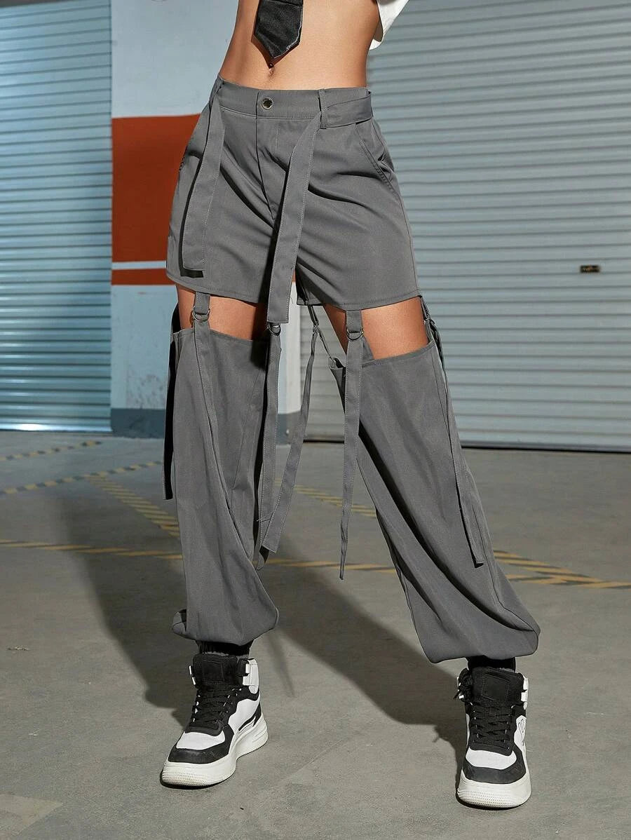 Cut Out Buckle Detail Cargo Pants – back view detail