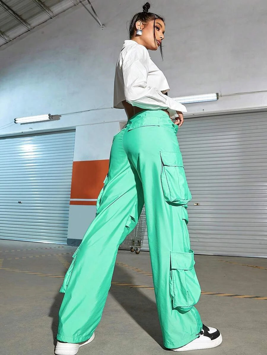 Street Vibes Flap Pockets Drawstring Cargo Pants – model wearing view