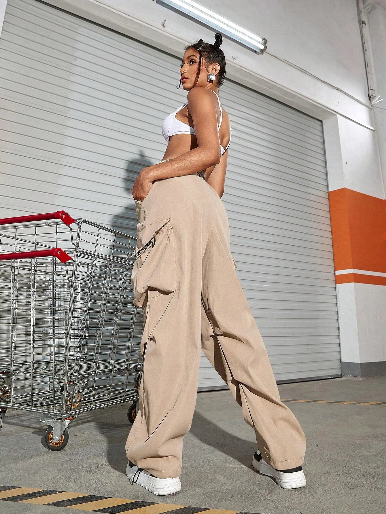 Drawstring Flap Pocket Parachute Cargo Pant – lifestyle view 19