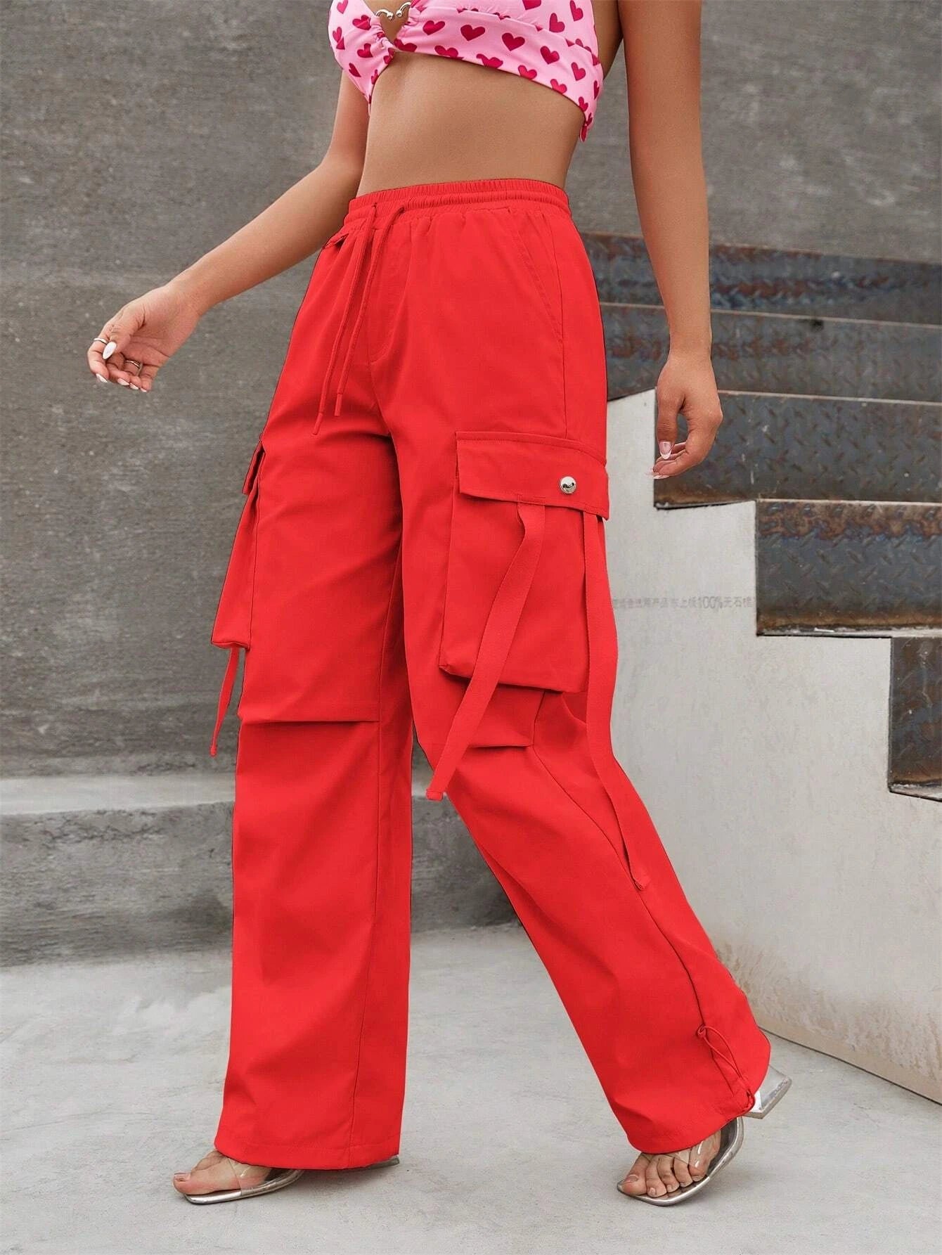 Loose Drawstring Parachute Pant – women's cargo pants front view