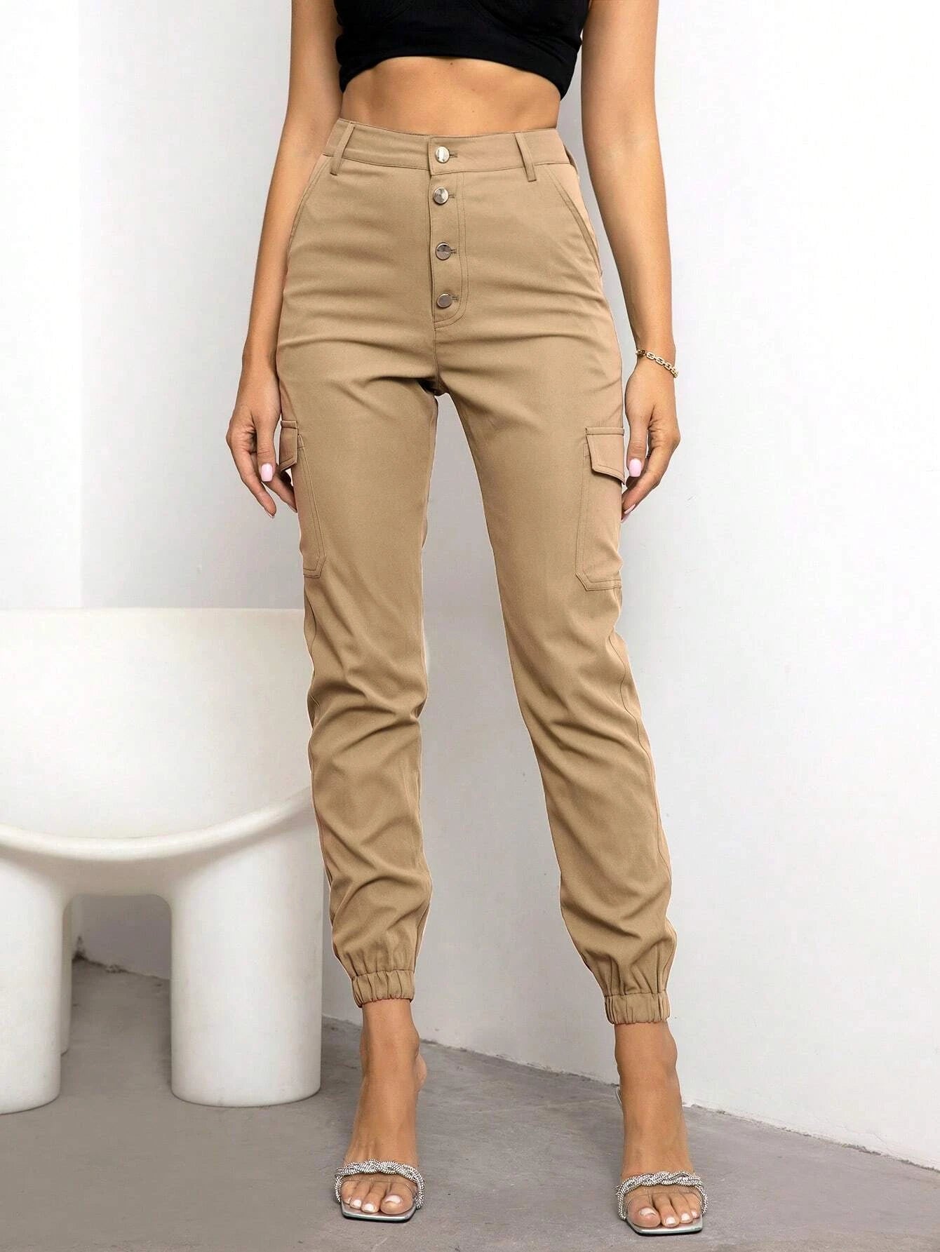 Button Fly Flap Pocket Side Cargo Pants – back view detail