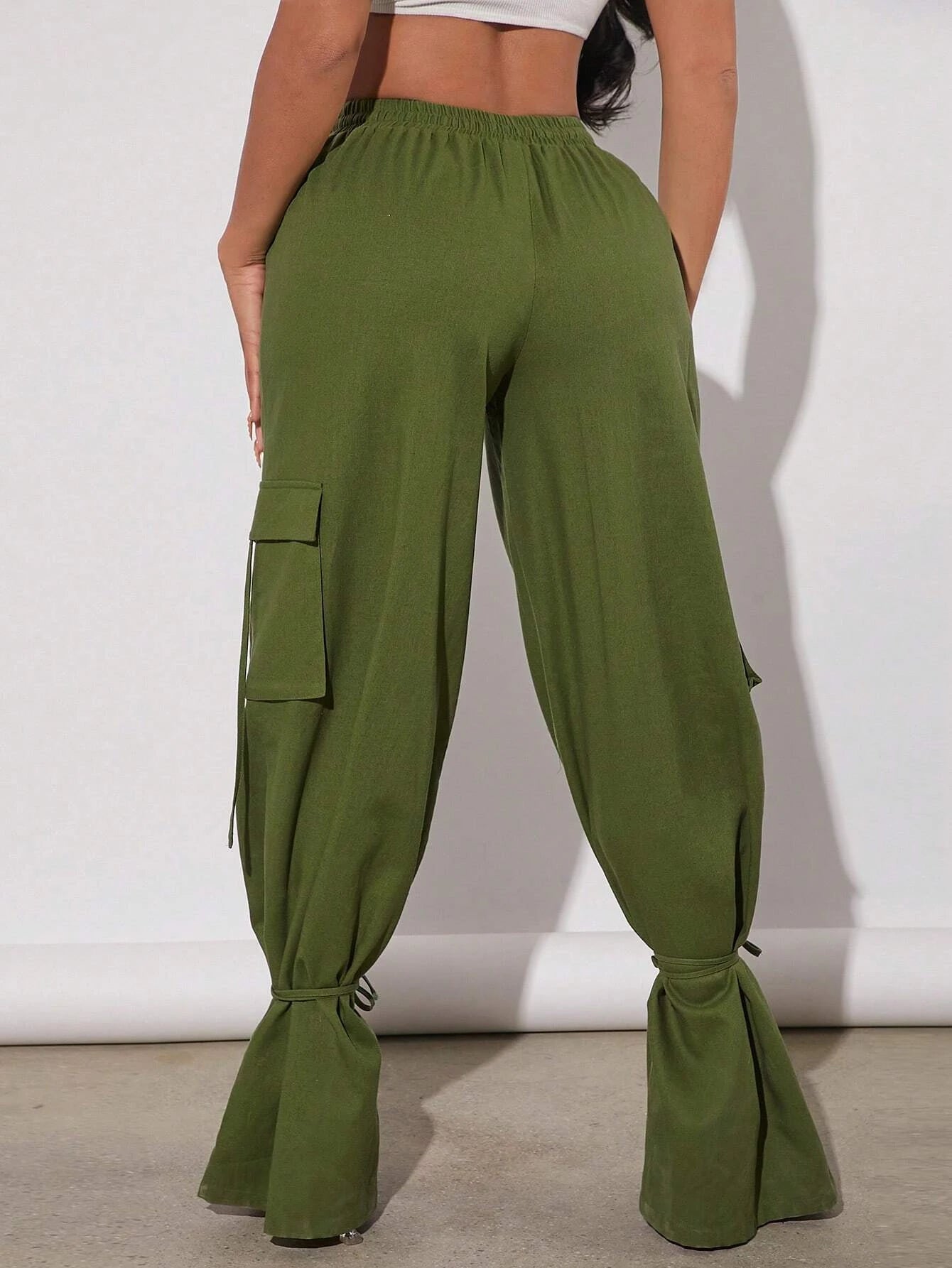Drawstring Flap Pocket Side Cargo Pants Style 1 – side profile view