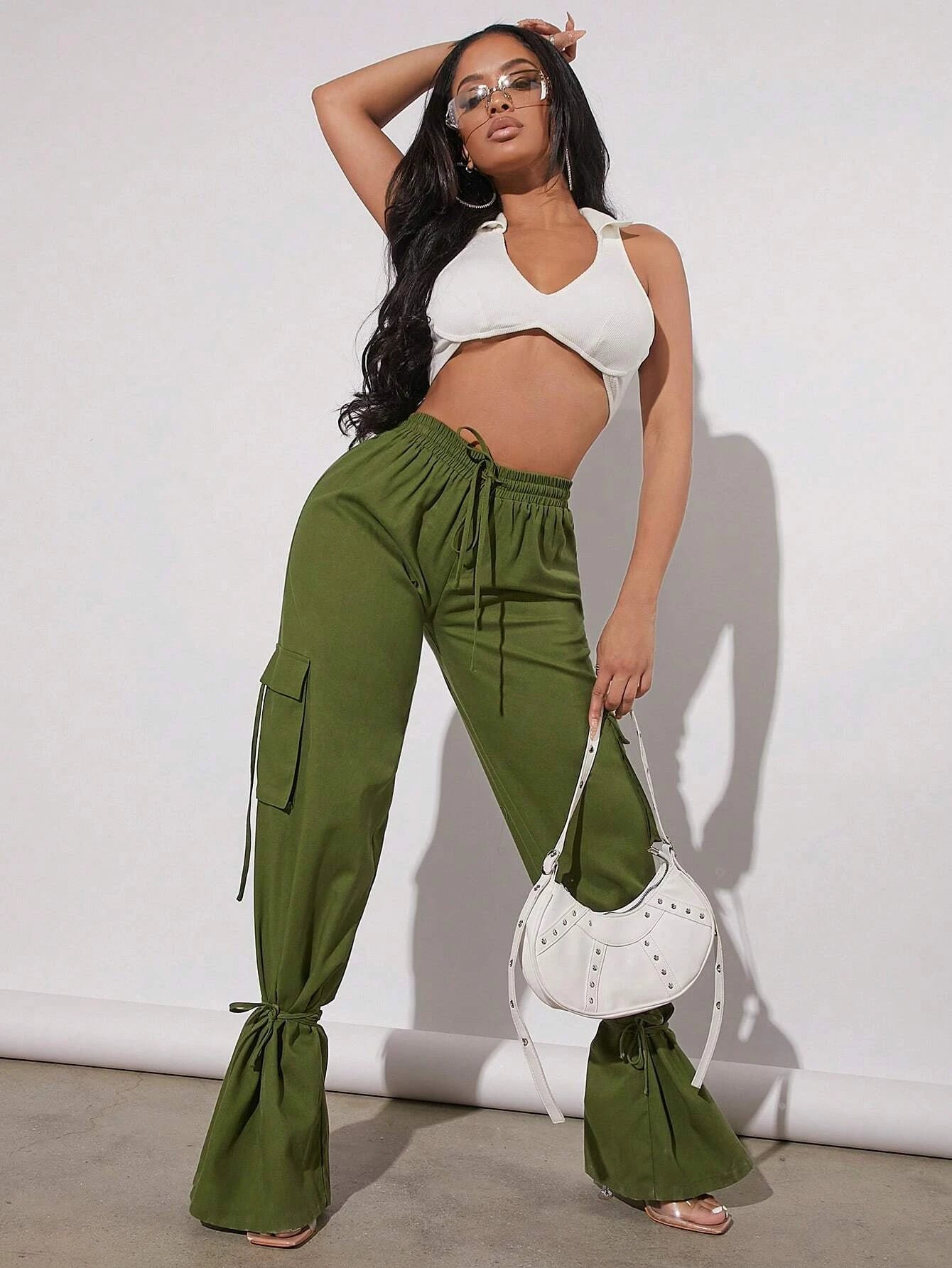 Drawstring Flap Pocket Side Cargo Pants Style 1 – waistband detail