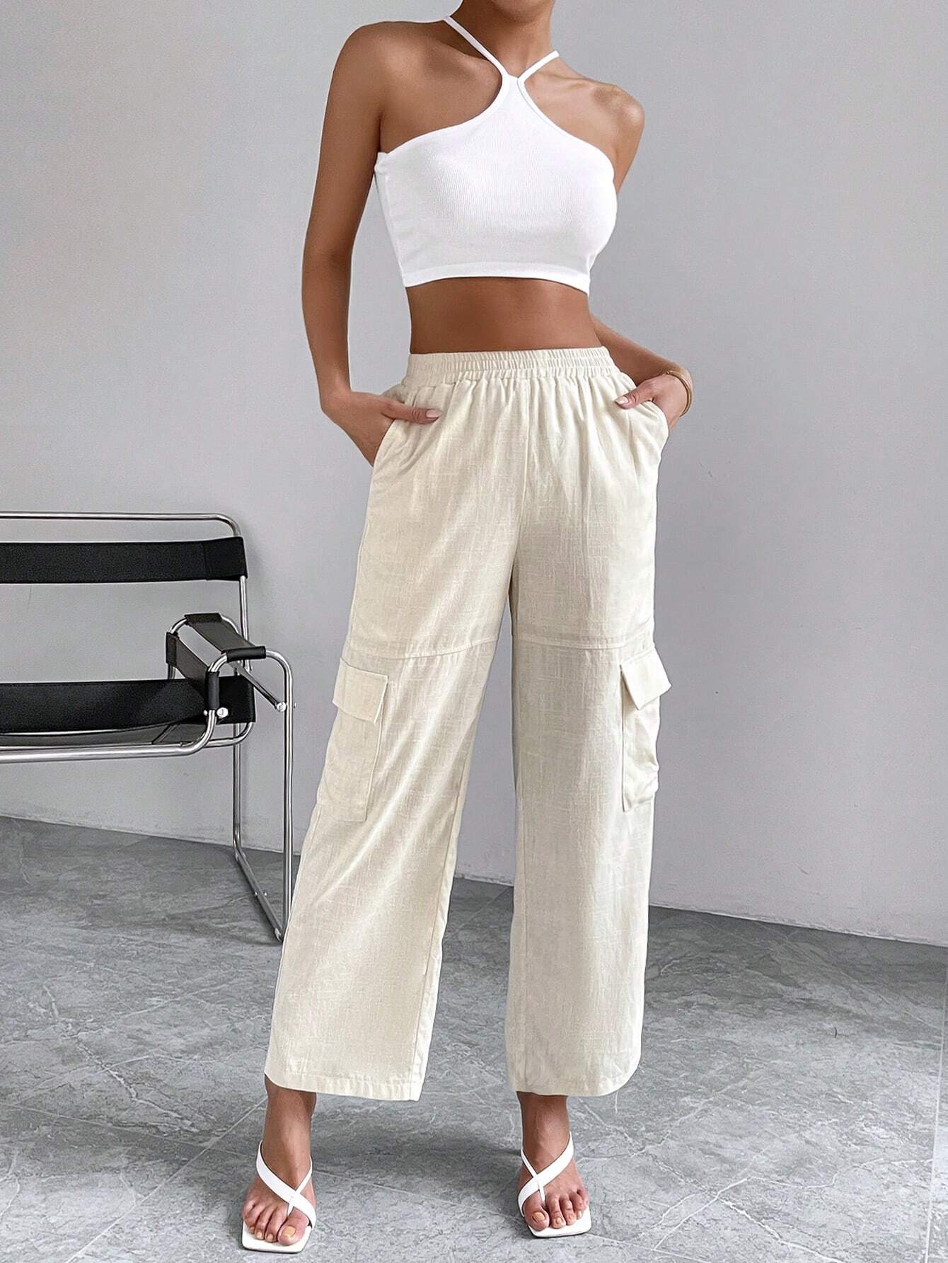 Loose Fit High Waist Pants – women's cargo pants front view