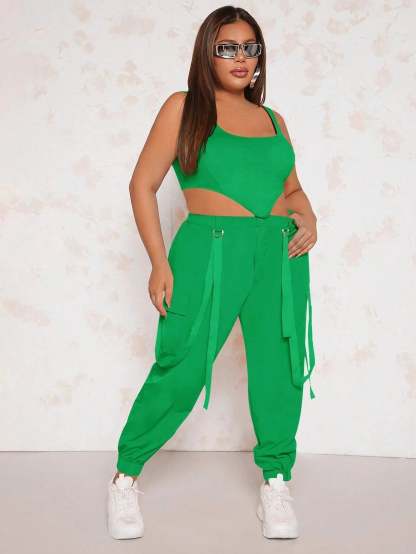 Sleeveless Hem Tank Top With Pants