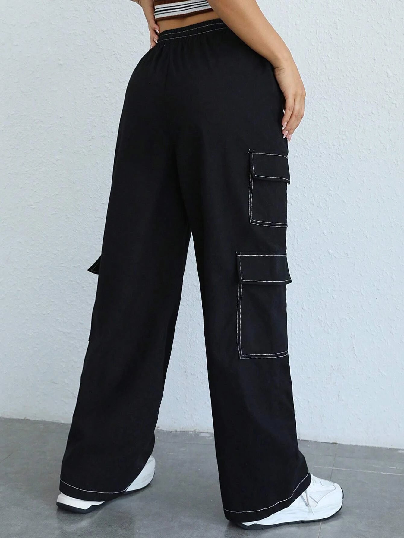 Side Flap Pocket Drawstring Cargo Pants – side profile view