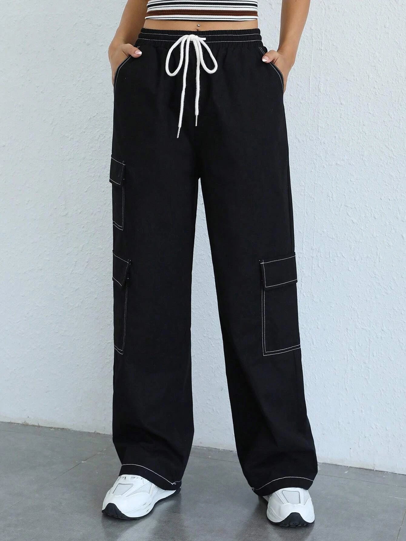 Side Flap Pocket Drawstring Cargo Pants – back view detail