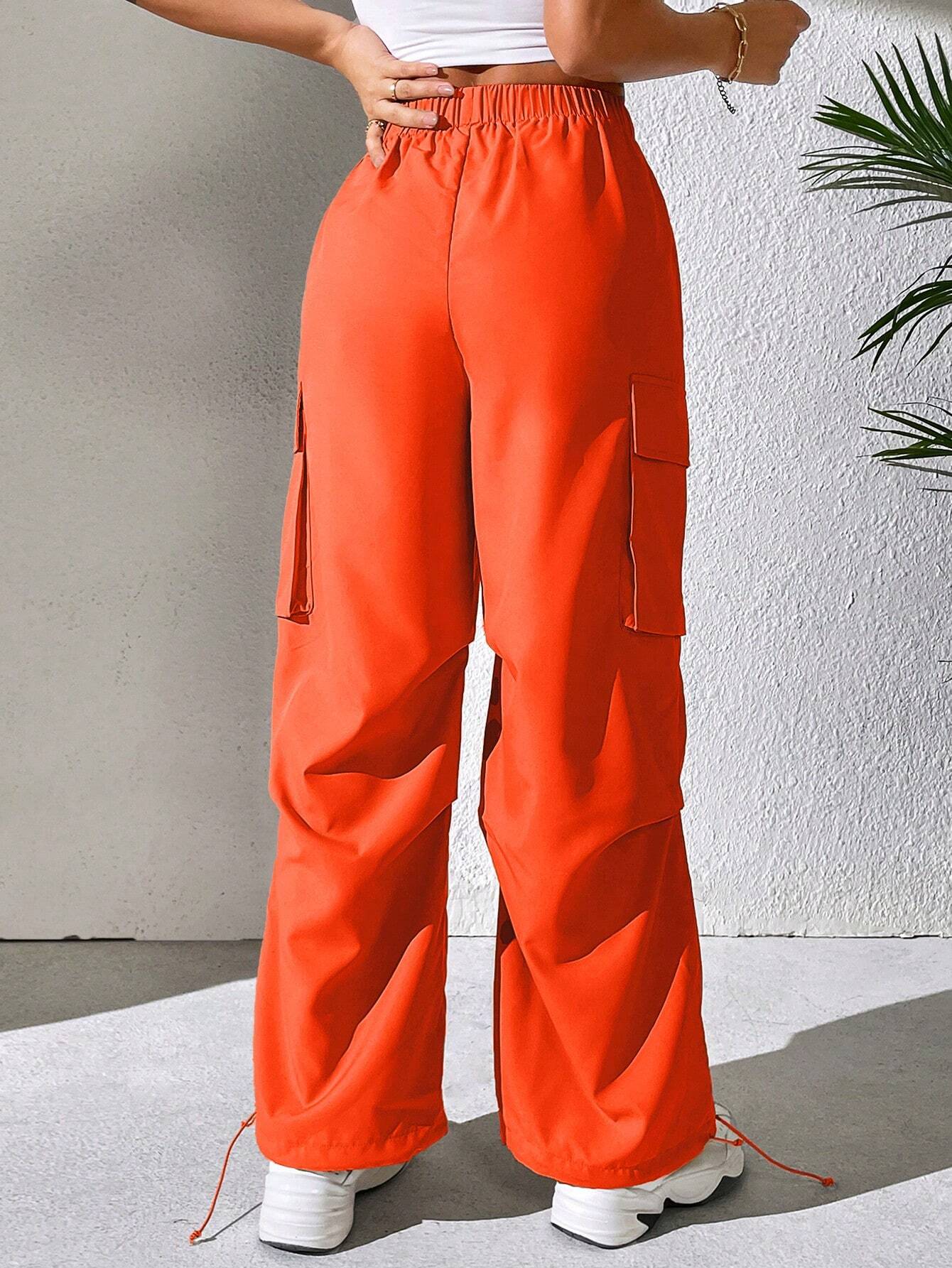 Plain Pocket Side Cargo Pants in Black – model wearing view