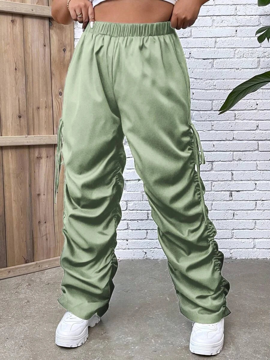 Drawstring Side Ruched Pants – styled outfit view
