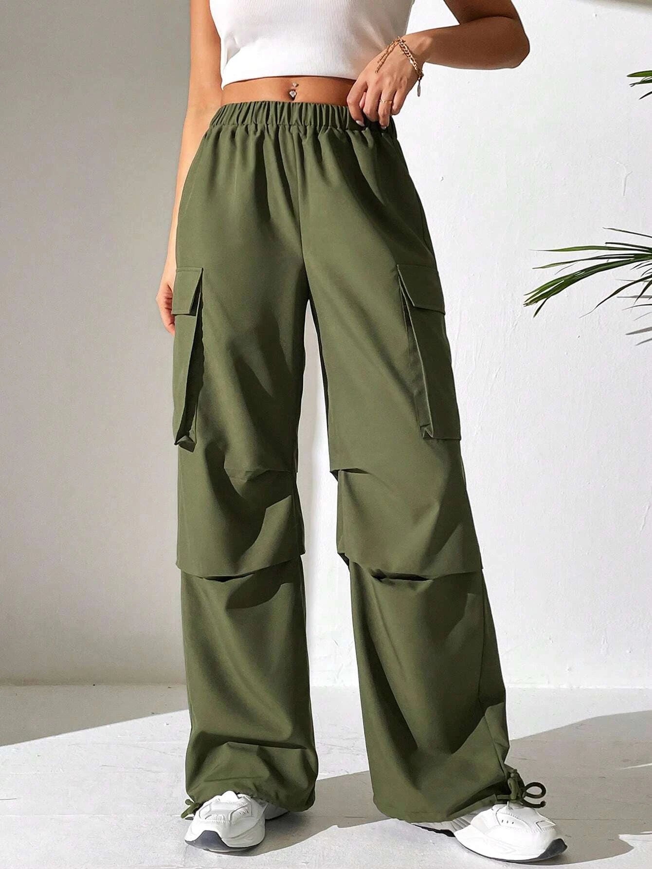 Casual Flap Pocket Side Plain Cargo Pants Style 1 – side profile view