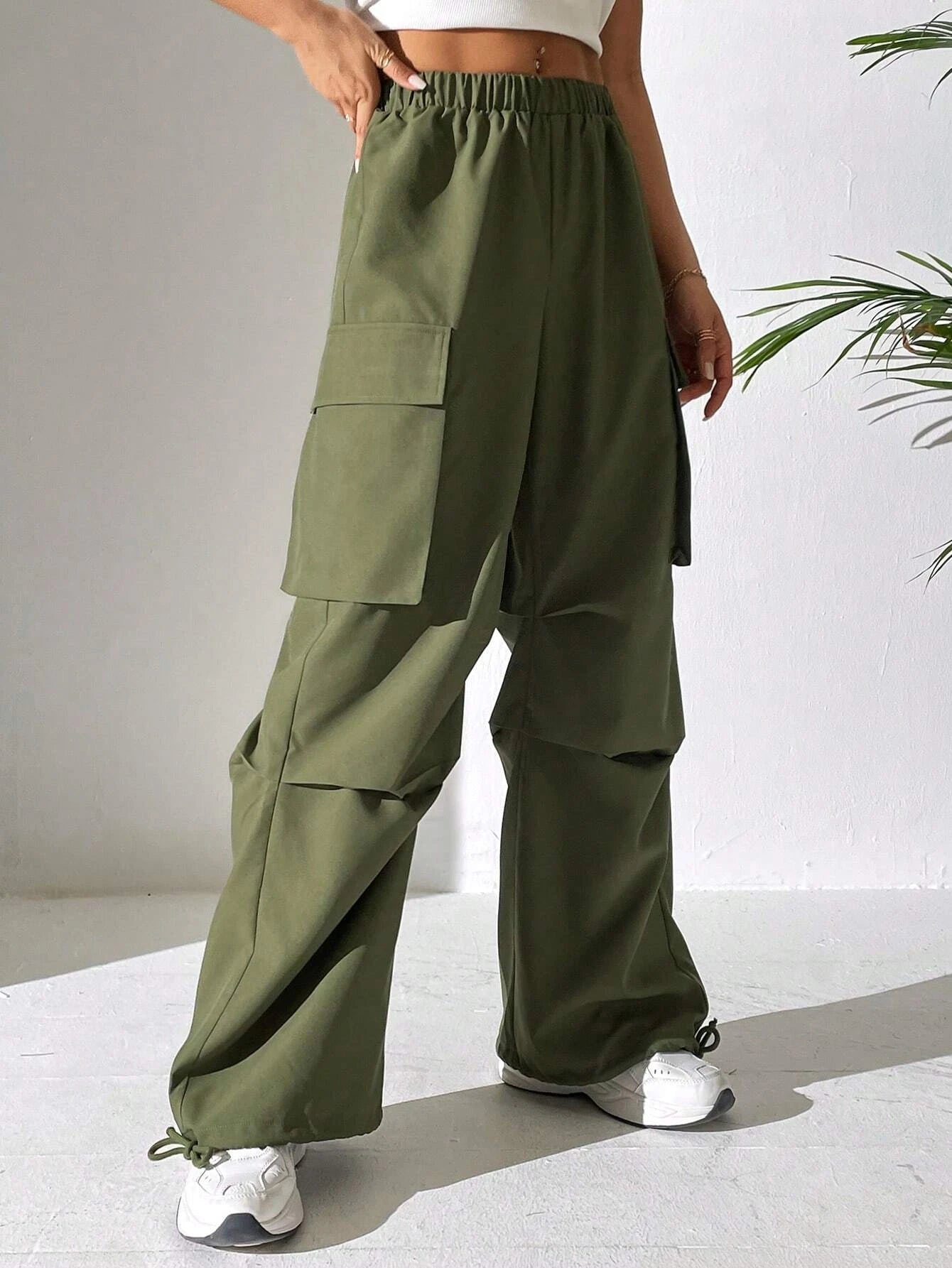 Casual Flap Pocket Side Plain Cargo Pants Style 1 – waistband detail