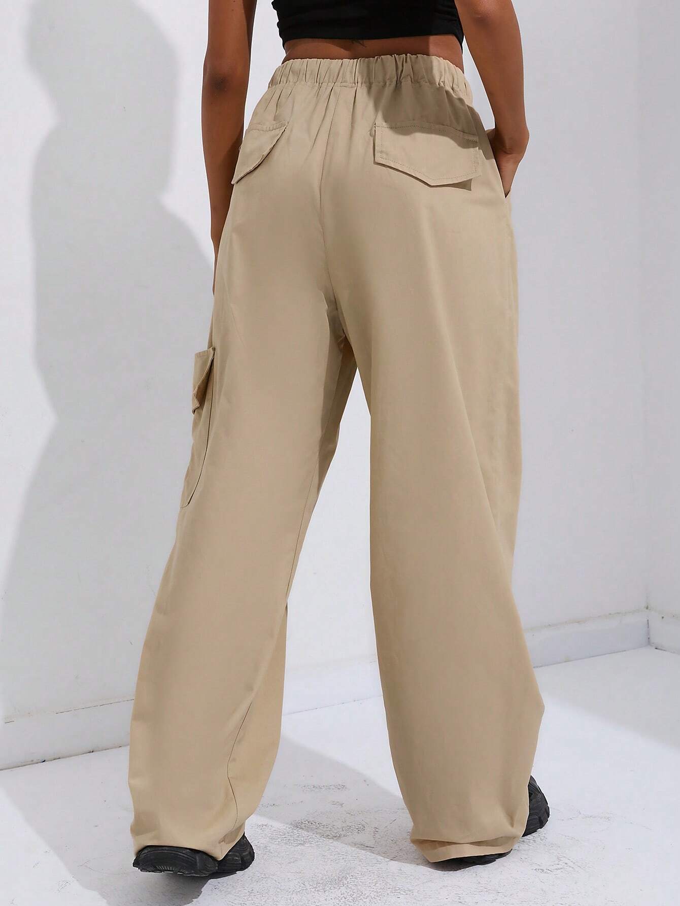 Natural Waist Drawstring Pants With Pocket – back view detail