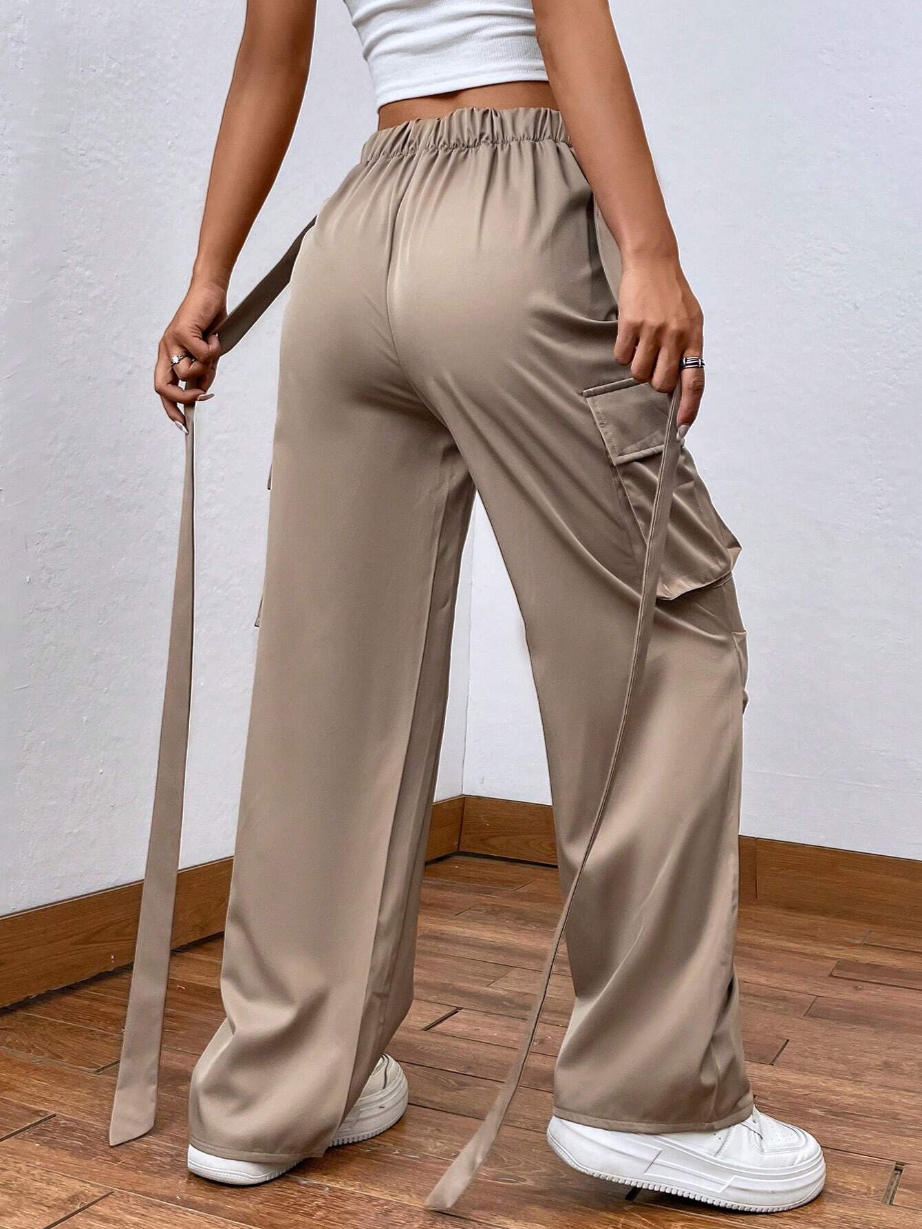 Criss Cross Flap Pocket Side Cargo Pants – side profile view