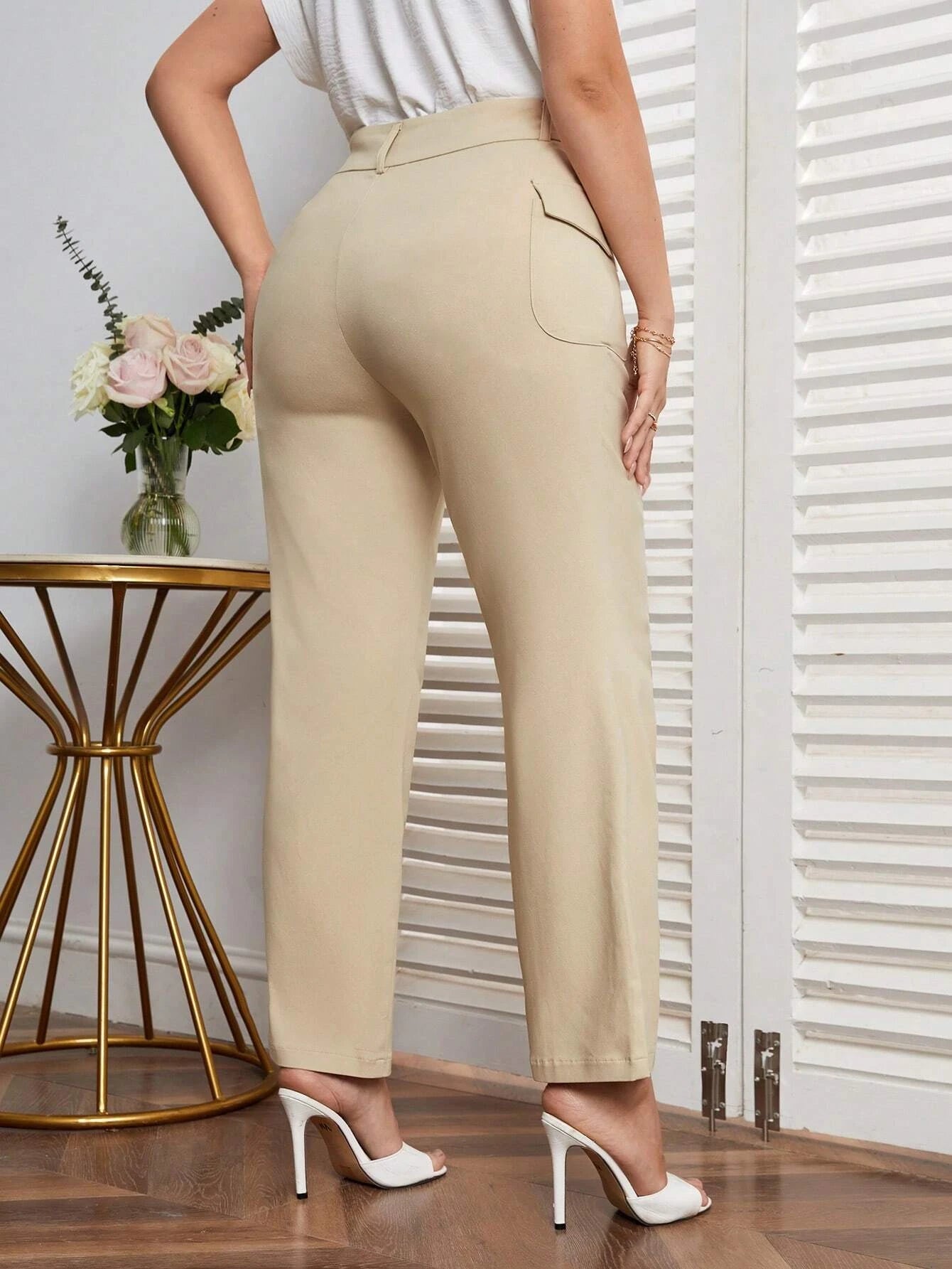 High Rise Cargo Pants With Flap Pocket – side profile view