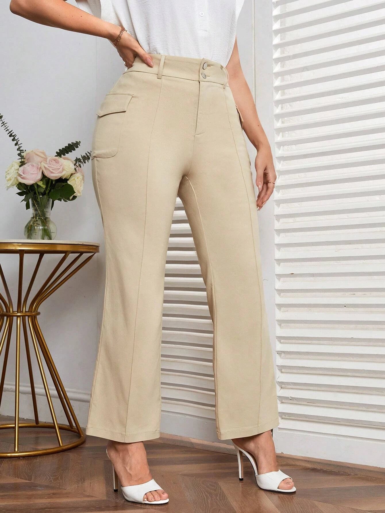 High Rise Cargo Pants With Flap Pocket – women's cargo pants front view