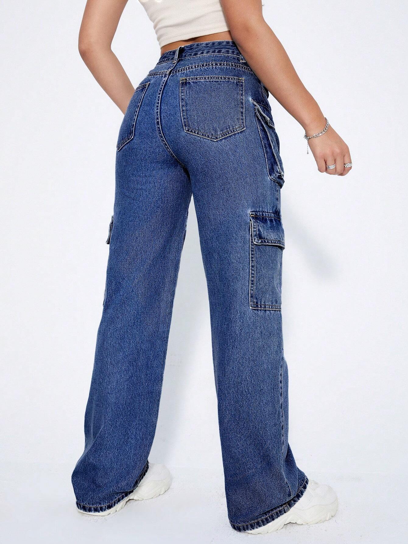 Plain Wide Leg High Waist Cargo Jean – waistband detail