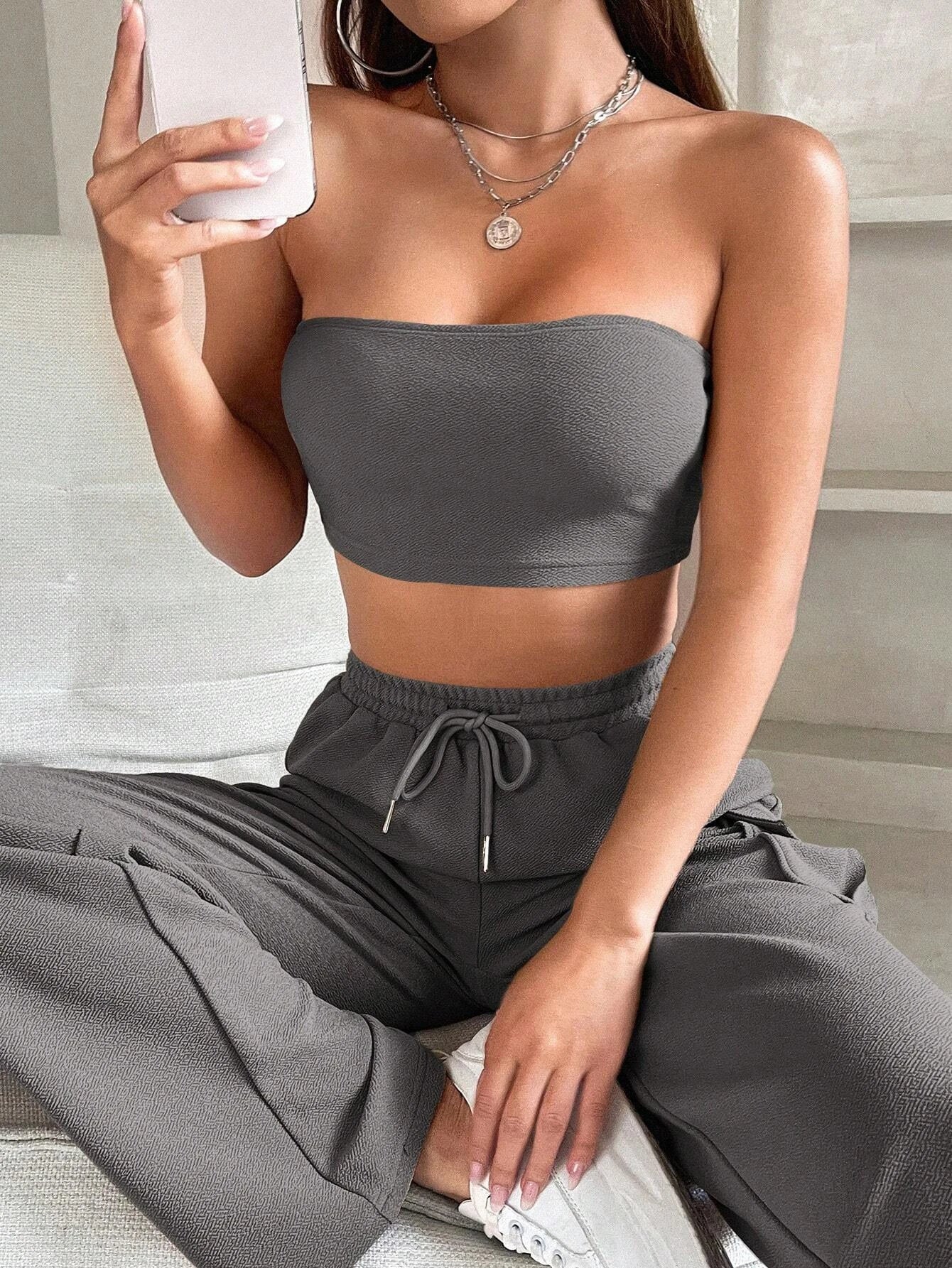 Tube Crop Top And Drawstring Cargo Pants – lifestyle view 11