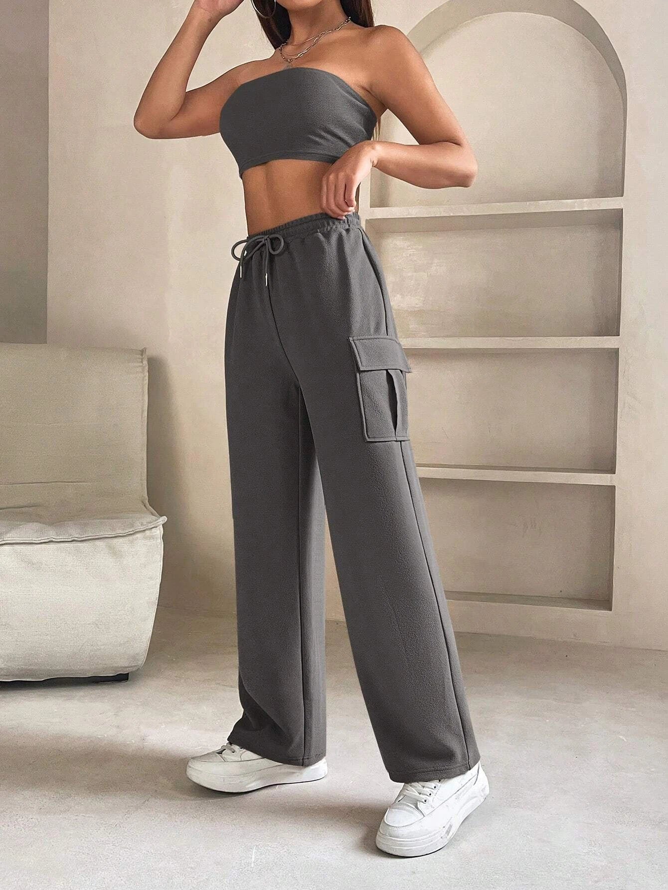 Tube Crop Top And Drawstring Cargo Pants – lifestyle view 13