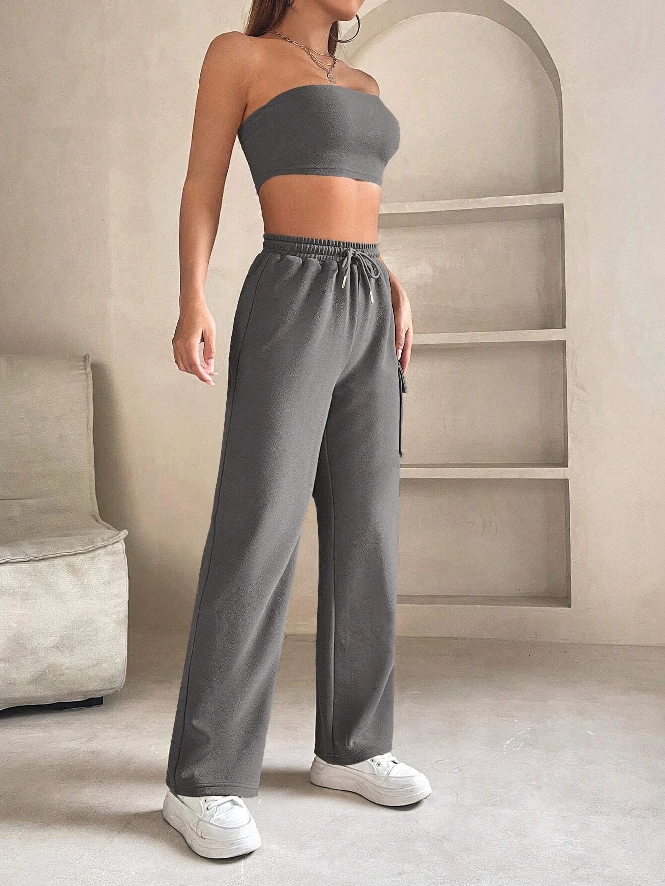 Tube Crop Top And Drawstring Cargo Pants – lifestyle view 14