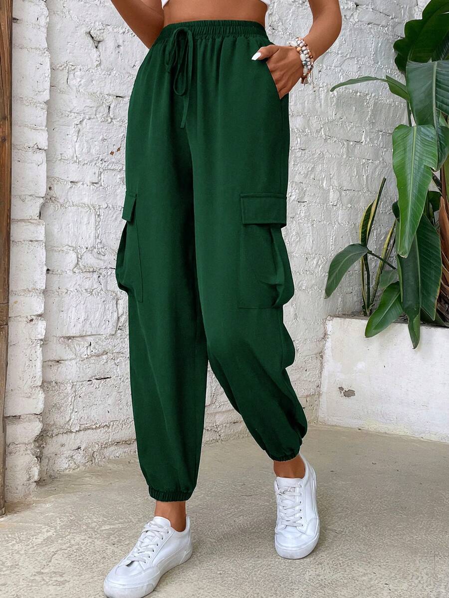 Flap Pocket Side Cargo Pants in Black #s-25 – back view detail