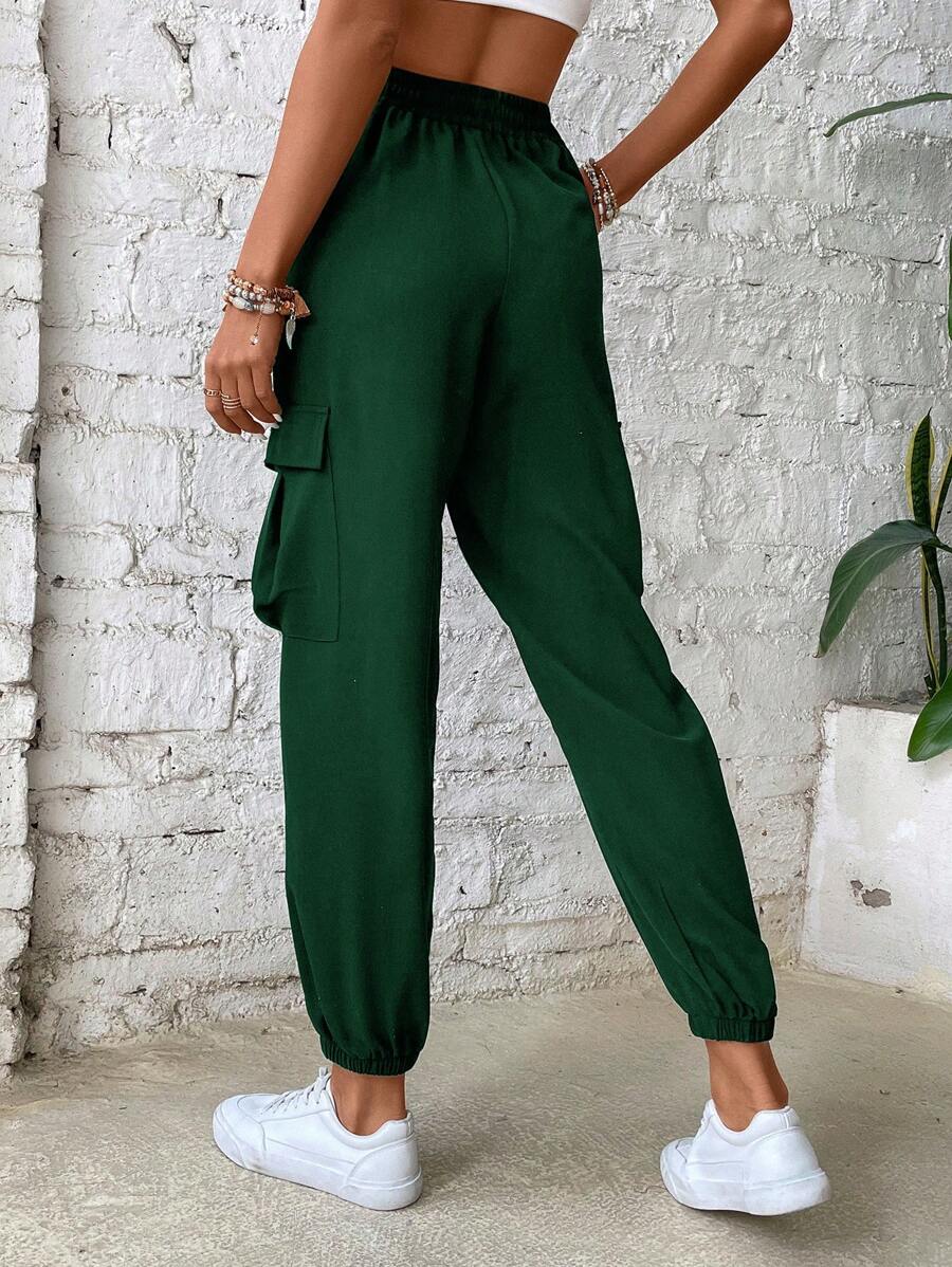 Flap Pocket Side Cargo Pants in Black #s-25 – waistband detail