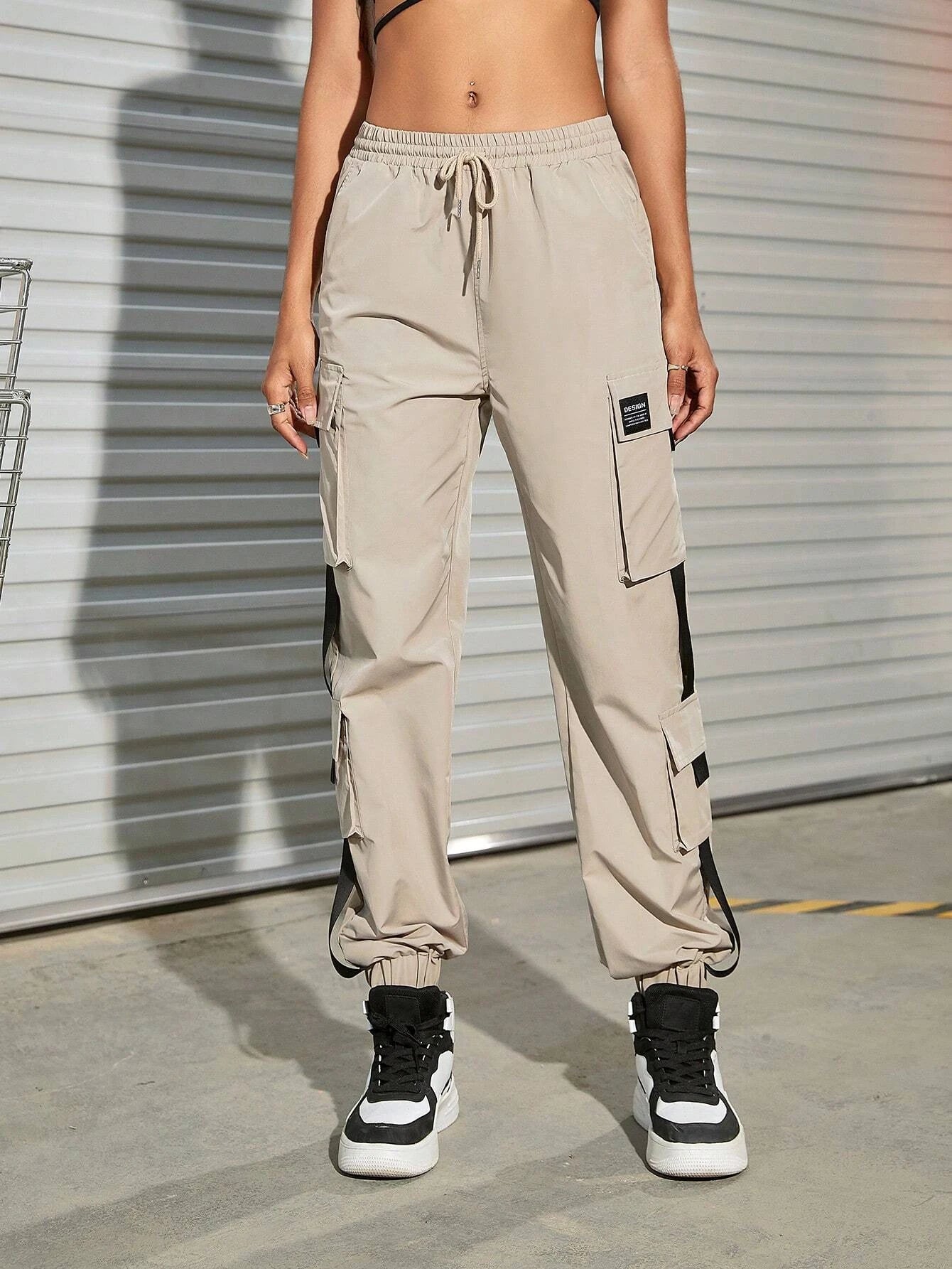 Drawstring Waist Patch Detail Cargo Pant – lifestyle view 11