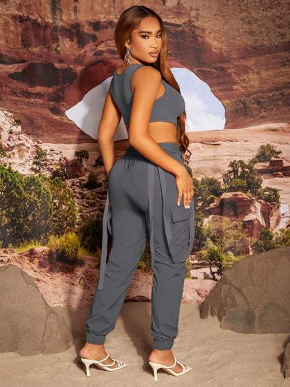 Asymmetrical Crop Tank Top With Pants