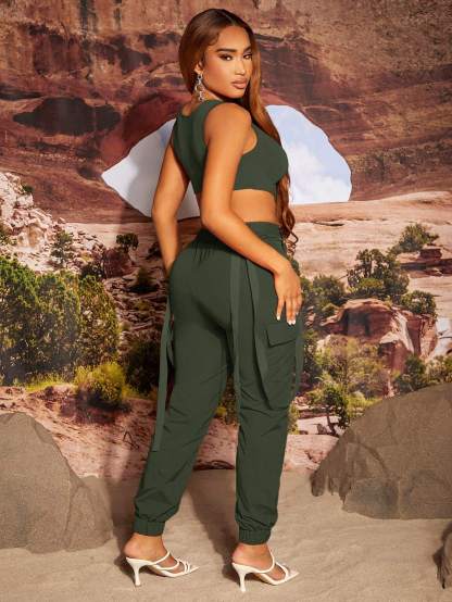 Asymmetrical Crop Tank Top With Pants