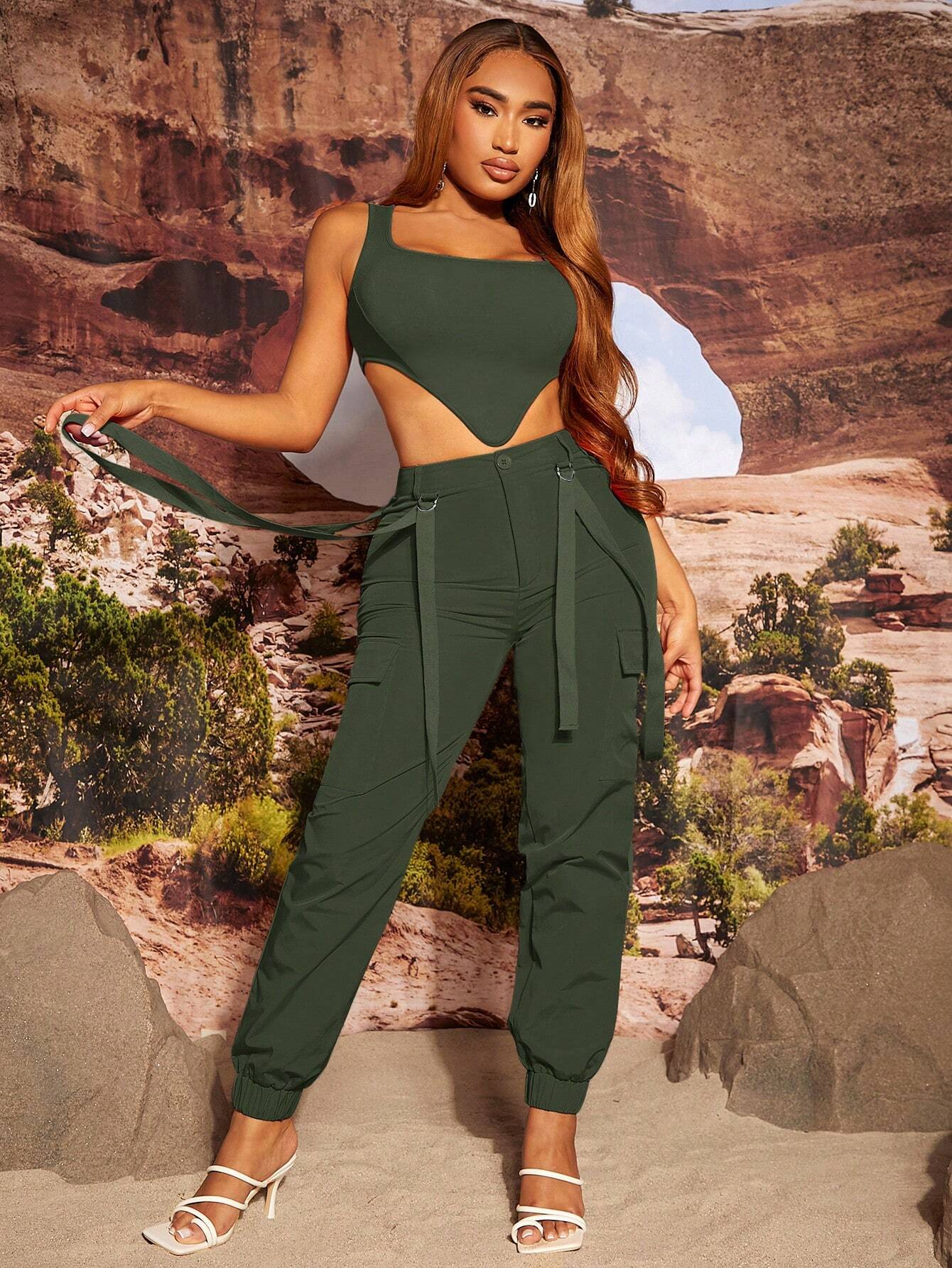 Asymmetrical Crop Tank Top With Pants – lifestyle view 11