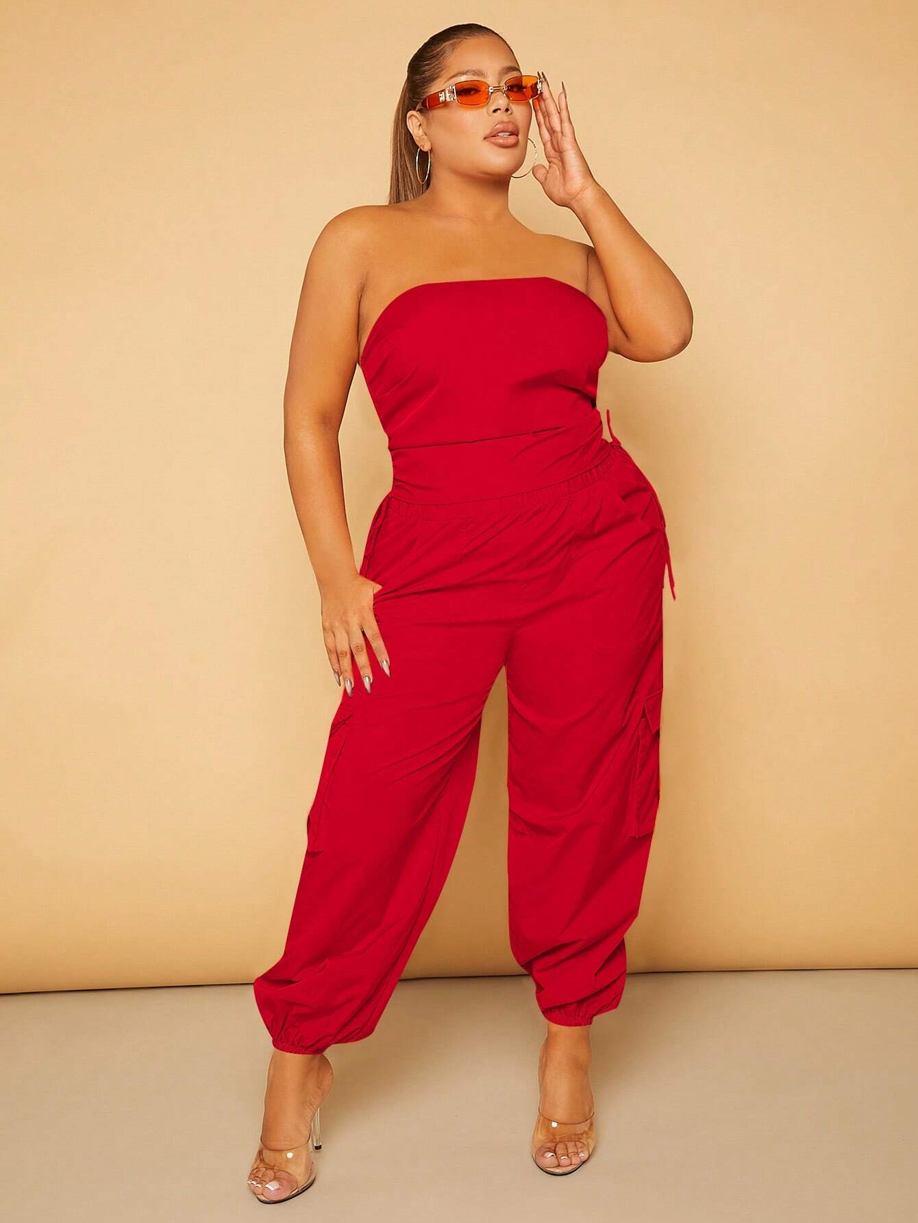 Plus Size Drawstring Waist Cargo Pants – fabric detail close-up