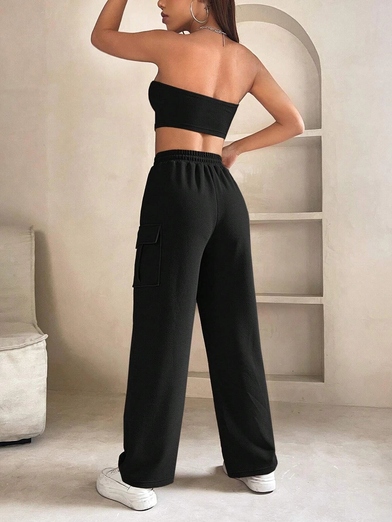 Tube Crop Top And Drawstring Cargo Pants – side profile view