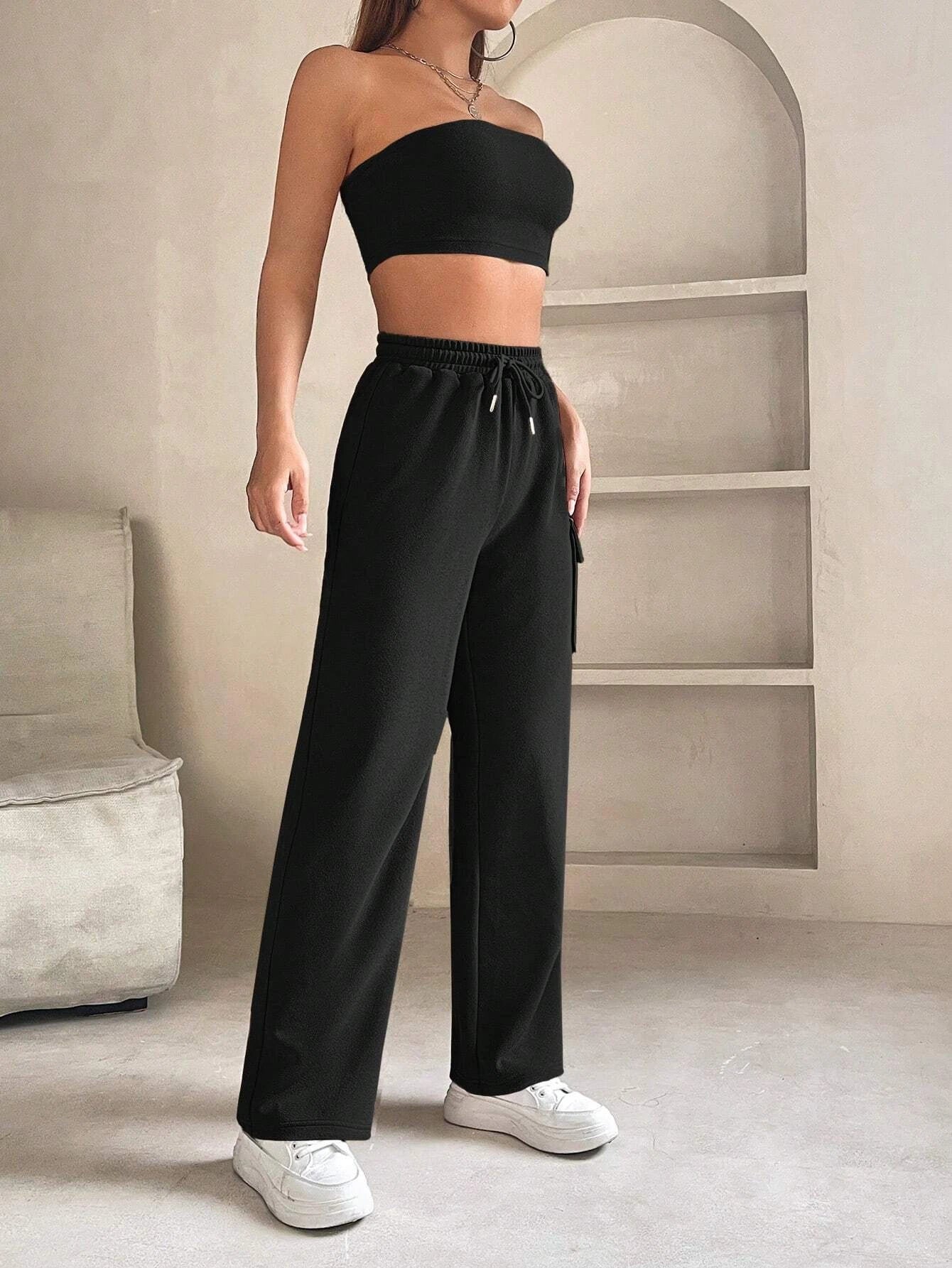 Tube Crop Top And Drawstring Cargo Pants – back view detail