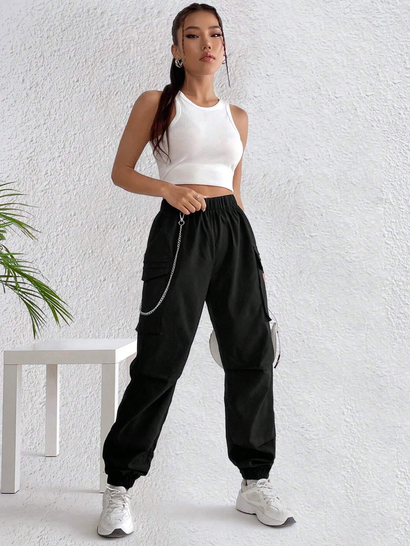 Side Chain Detail Cargo Pants – full length outfit view