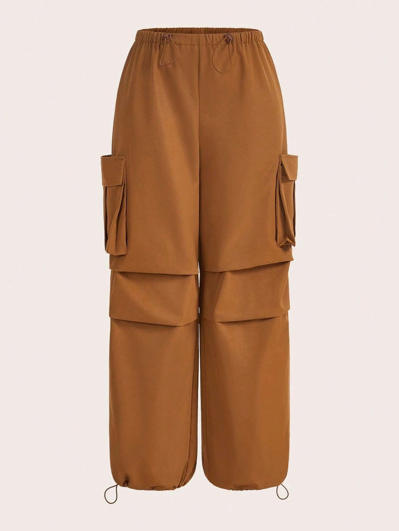 Plain Flap Side Pocket Casual Cargo Pants – women's cargo pants front view