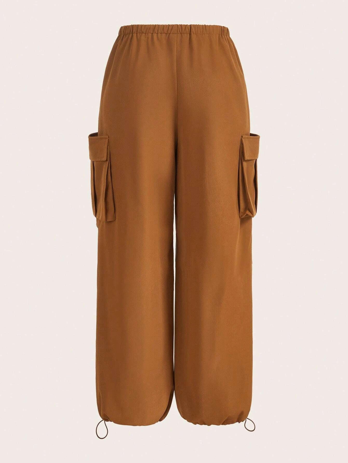 Plain Flap Side Pocket Casual Cargo Pants – side profile view