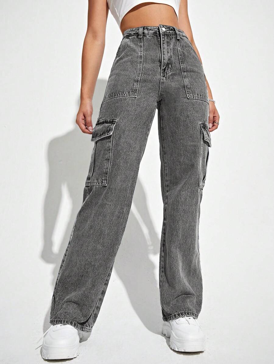 High Waisted Flap Side Pocket Cargo Jeans – lifestyle view 19