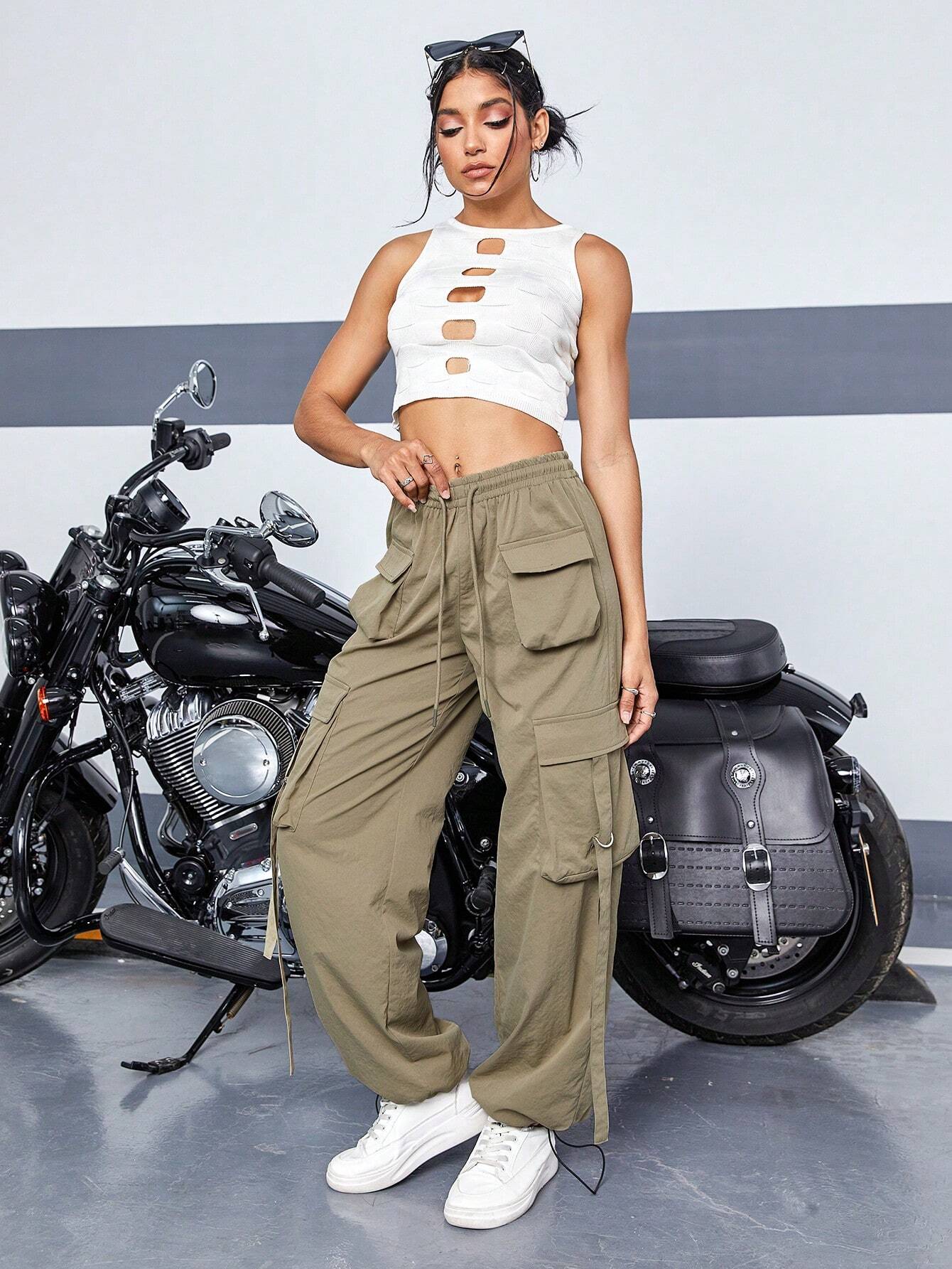 Casual Flap Side Pocket Cargo Pants Style 2 – side profile view
