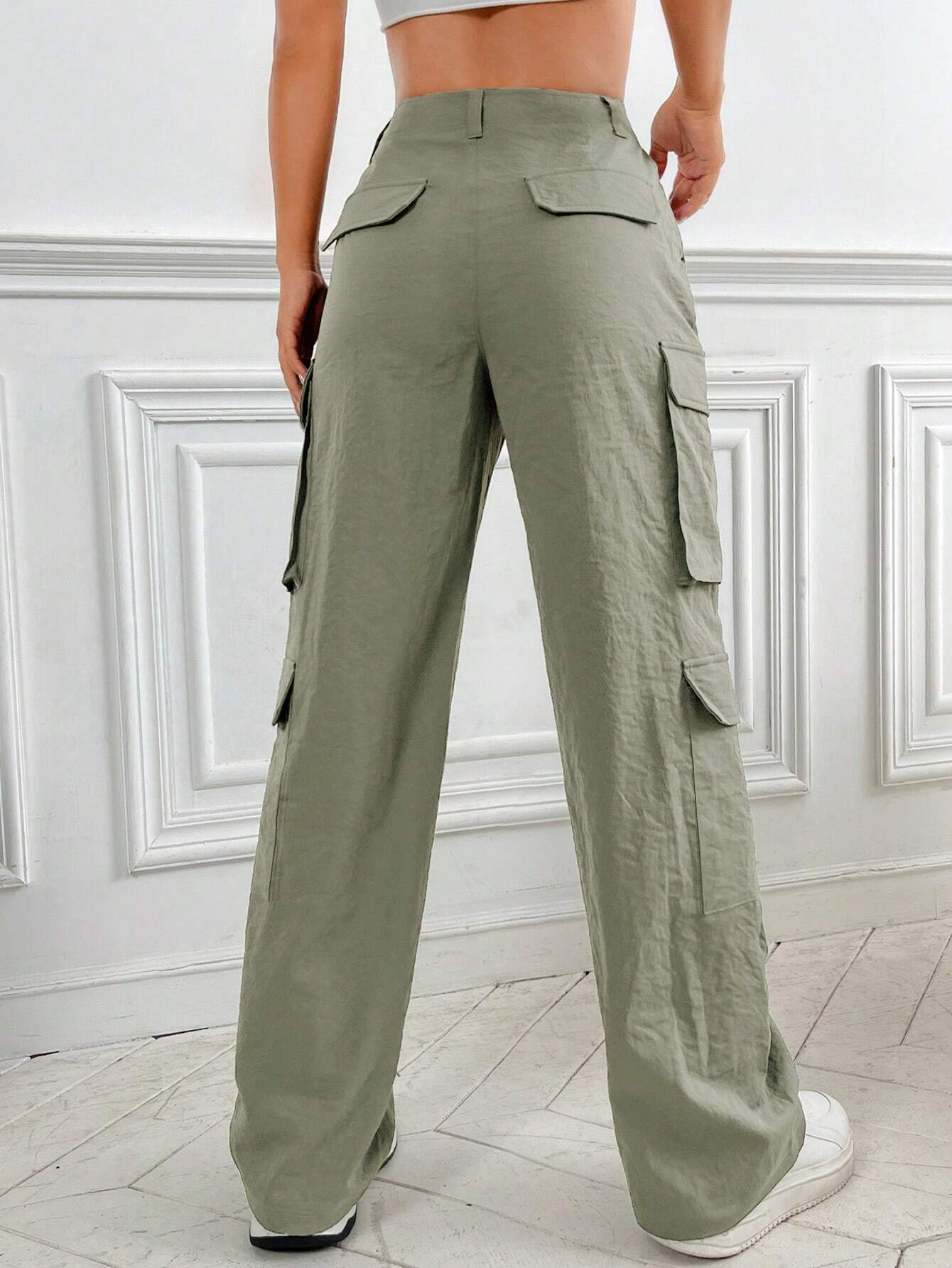 Flap Pocket Side Cargo Pants in Green #s-22 – waistband detail