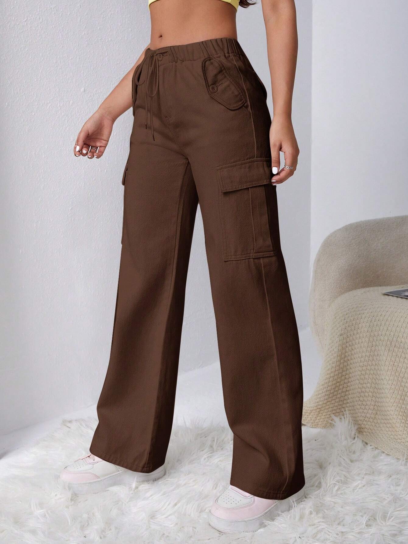 Side Drawstring Flap Pocket Cargo Pants – lifestyle view 14