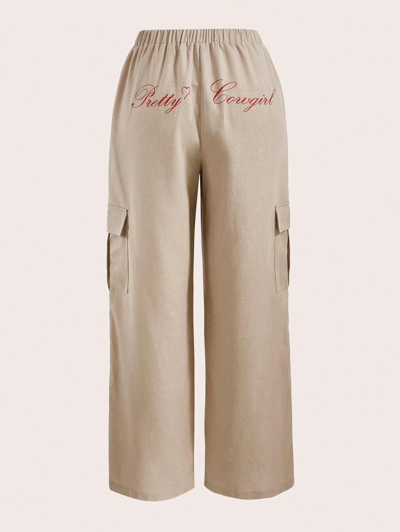 Letter Graphic Flap Pocket Side Cargo Pants – side profile view