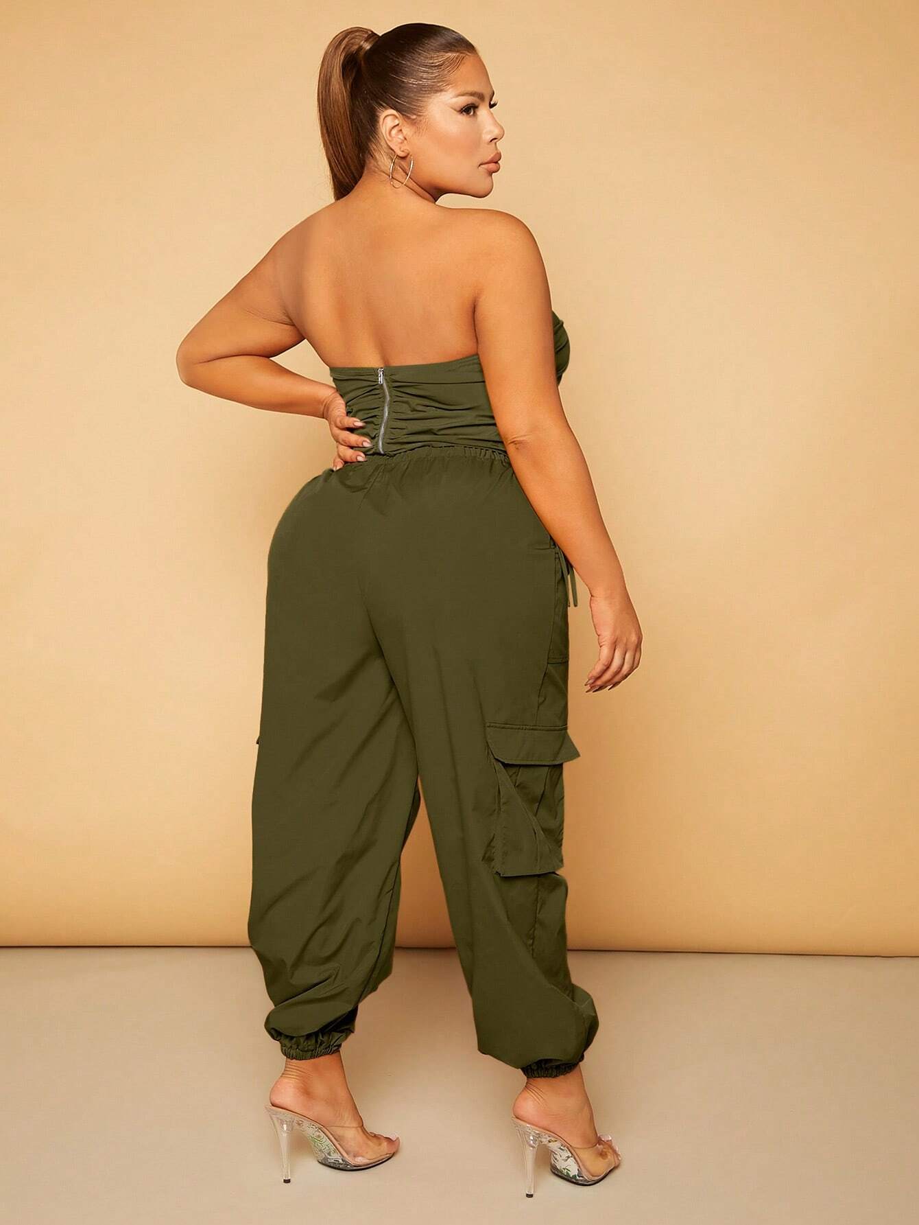 Plus Size Drawstring Waist Cargo Pants – side profile view