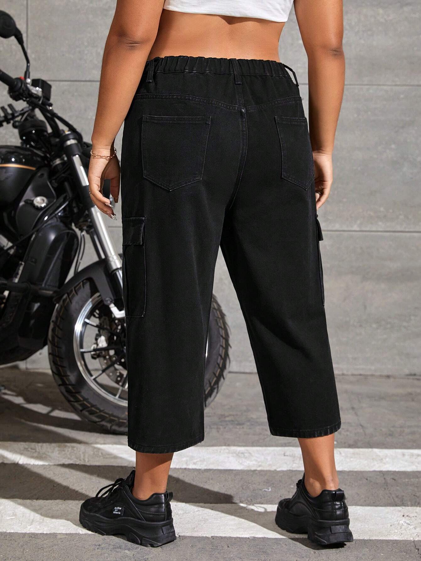 High Waist Flap Pocket Side Cargo Jeans Style 5 – side profile view