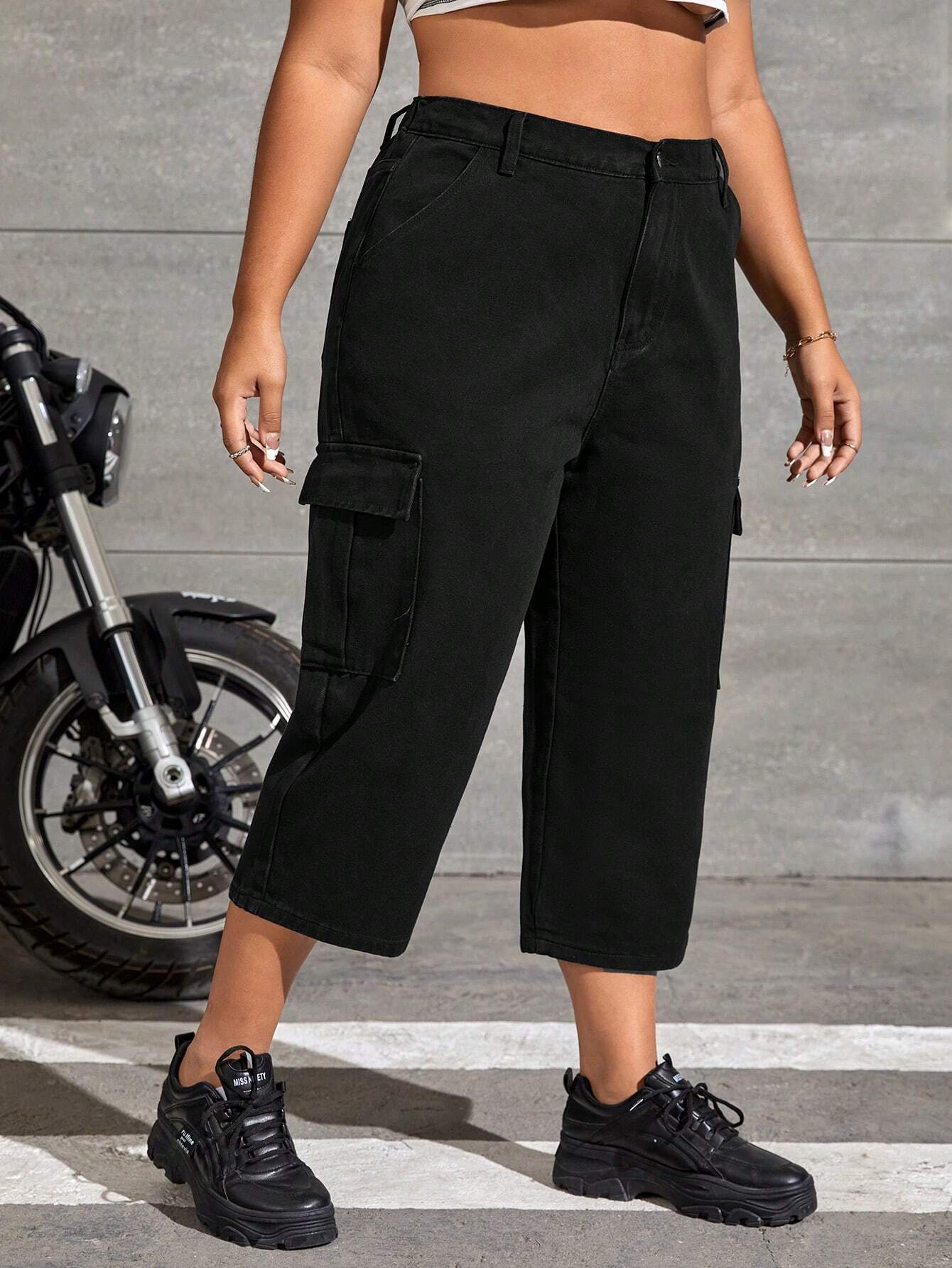 High Waist Flap Pocket Side Cargo Jeans Style 5 – back view detail