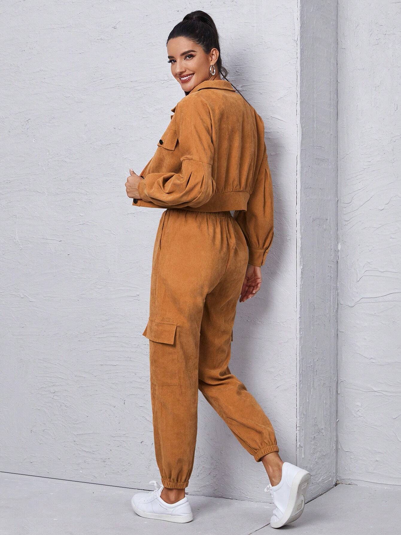 Jacket With Tie Front Cargo Pants