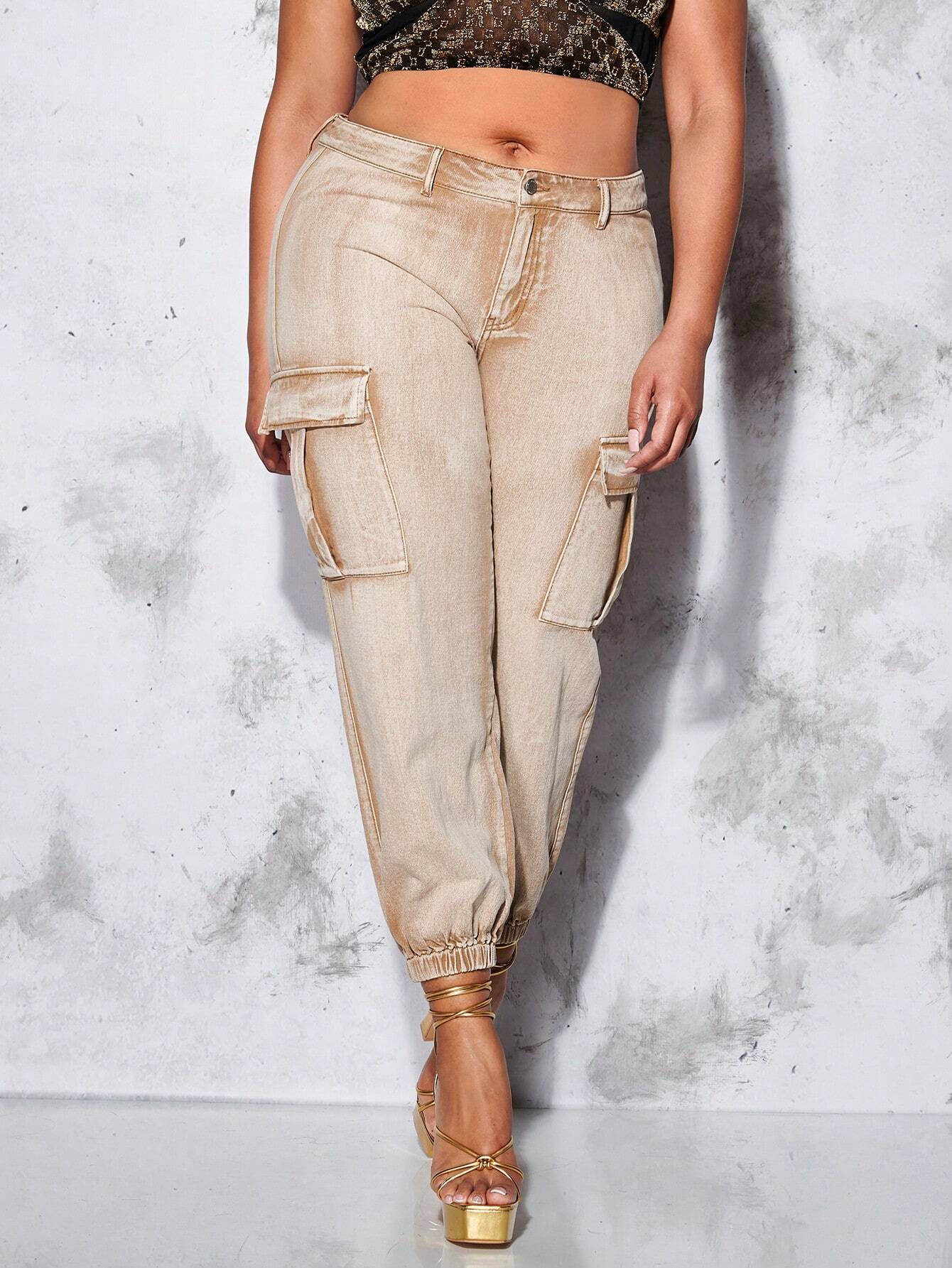 Denim Cargo Jeans With Side Flap Pockets – side profile view