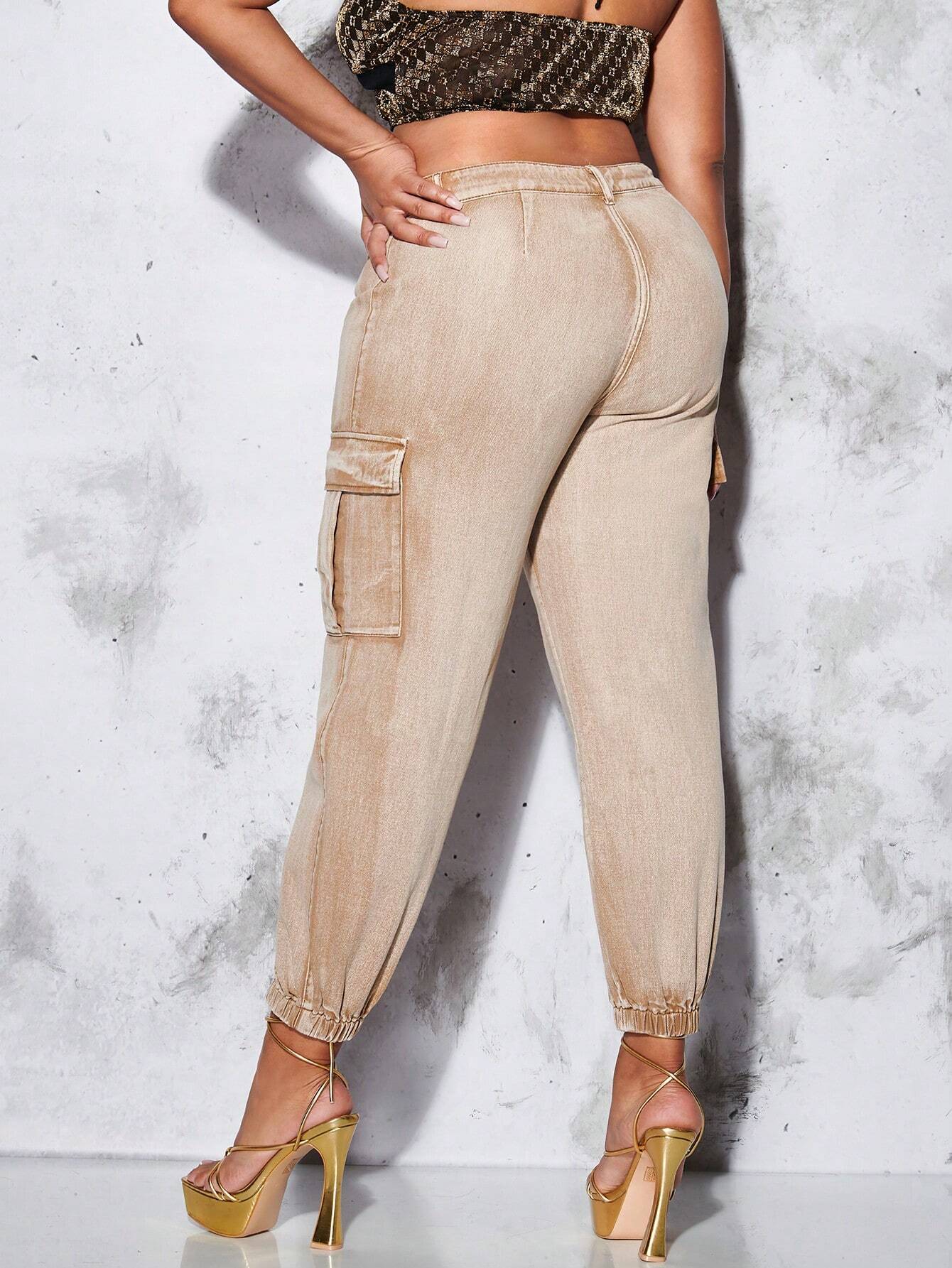 Denim Cargo Jeans With Side Flap Pockets – back view detail