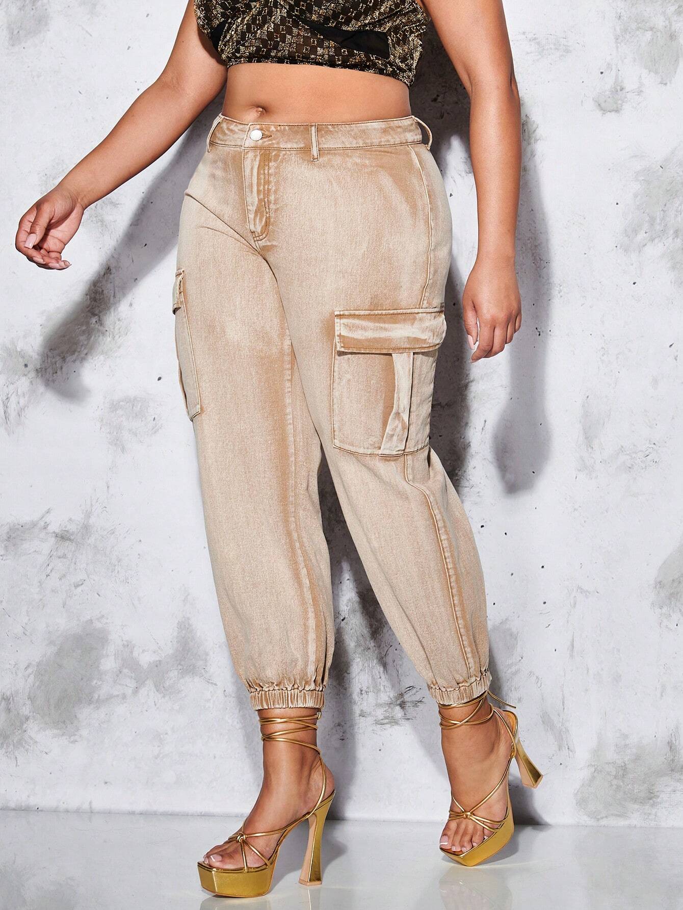 Denim Cargo Jeans With Side Flap Pockets – waistband detail