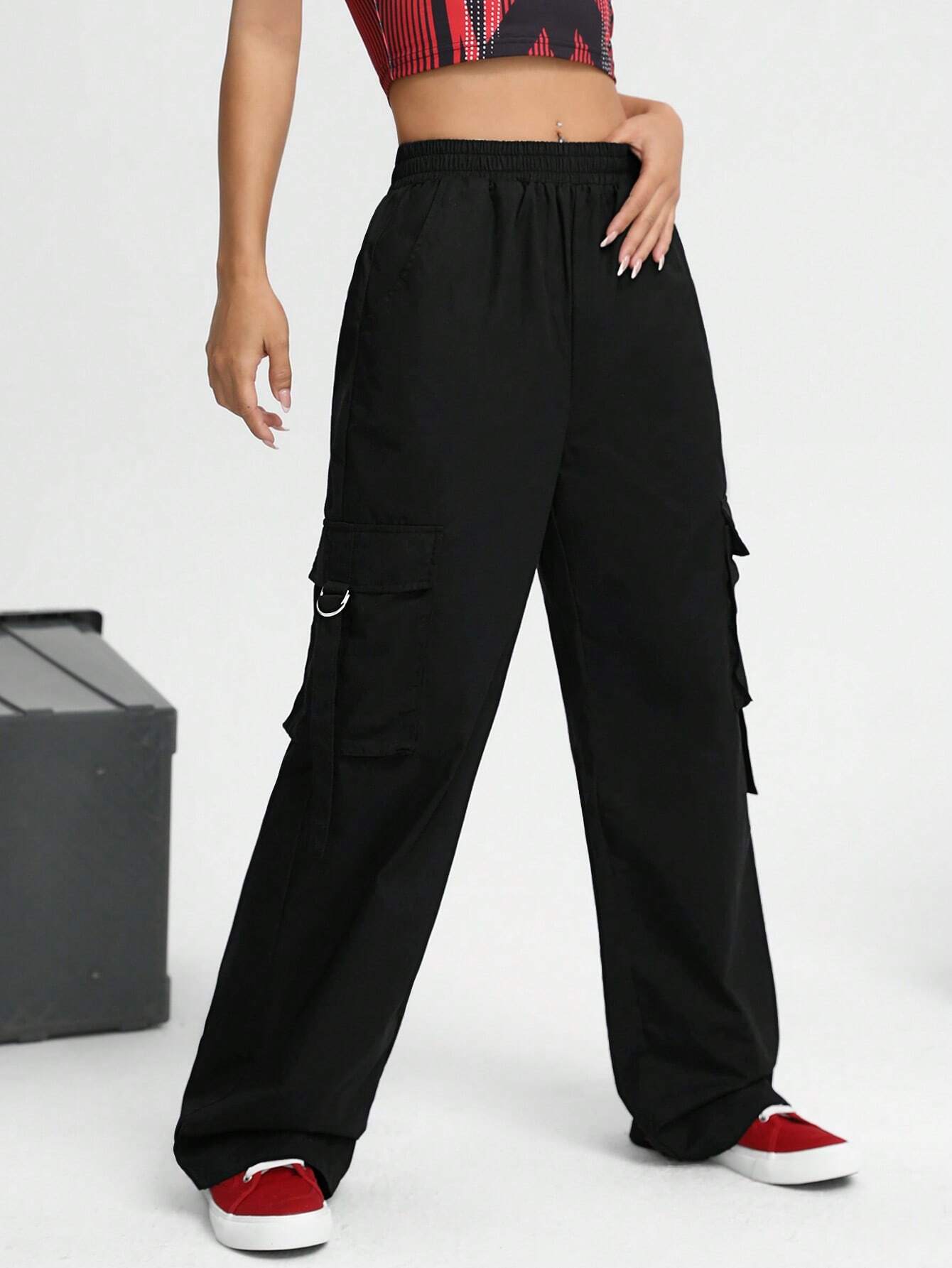 Elastic Waist Long-Length Woven Pants – women's cargo pants front view