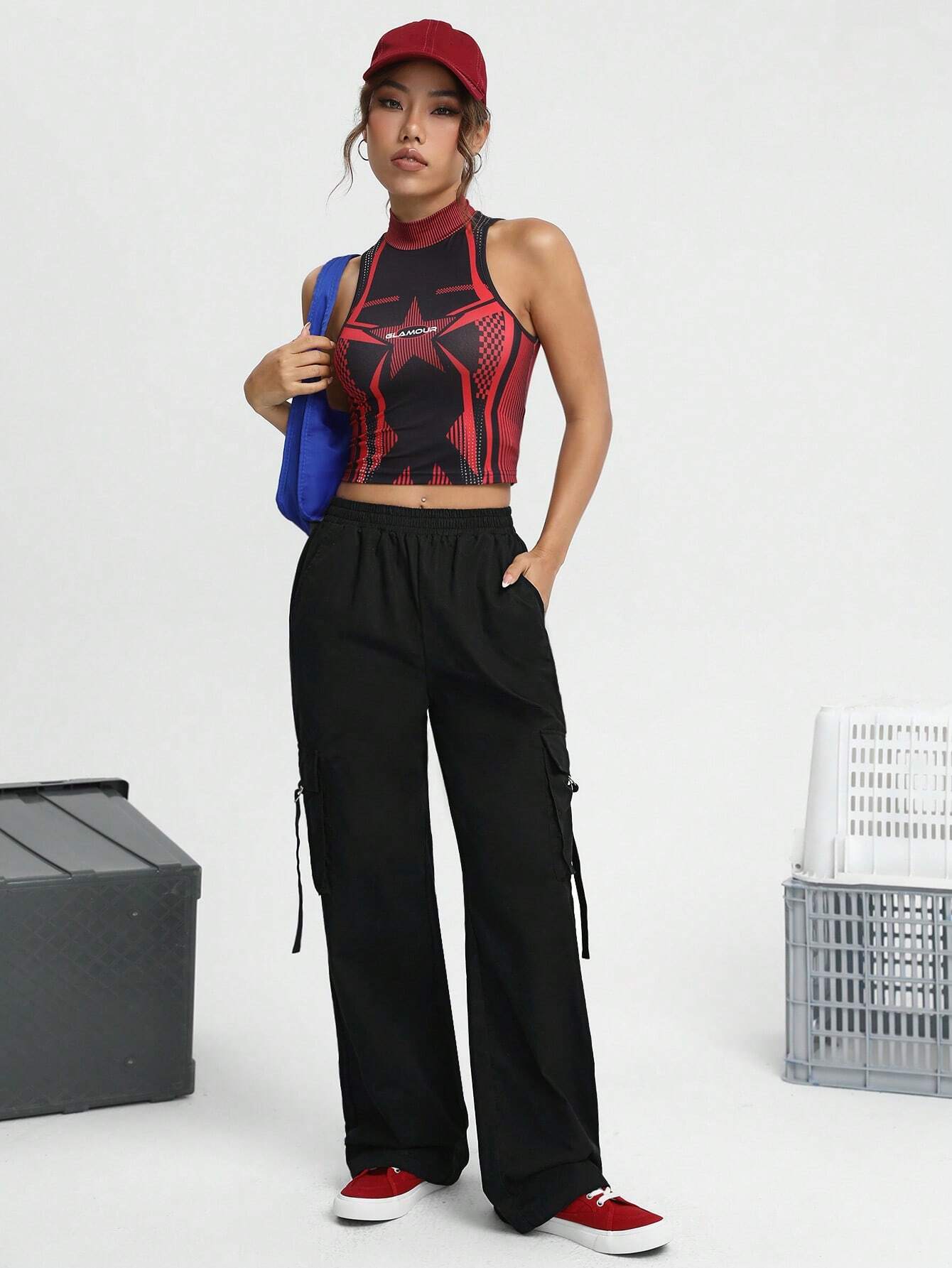 Elastic Waist Long-Length Woven Pants – side profile view